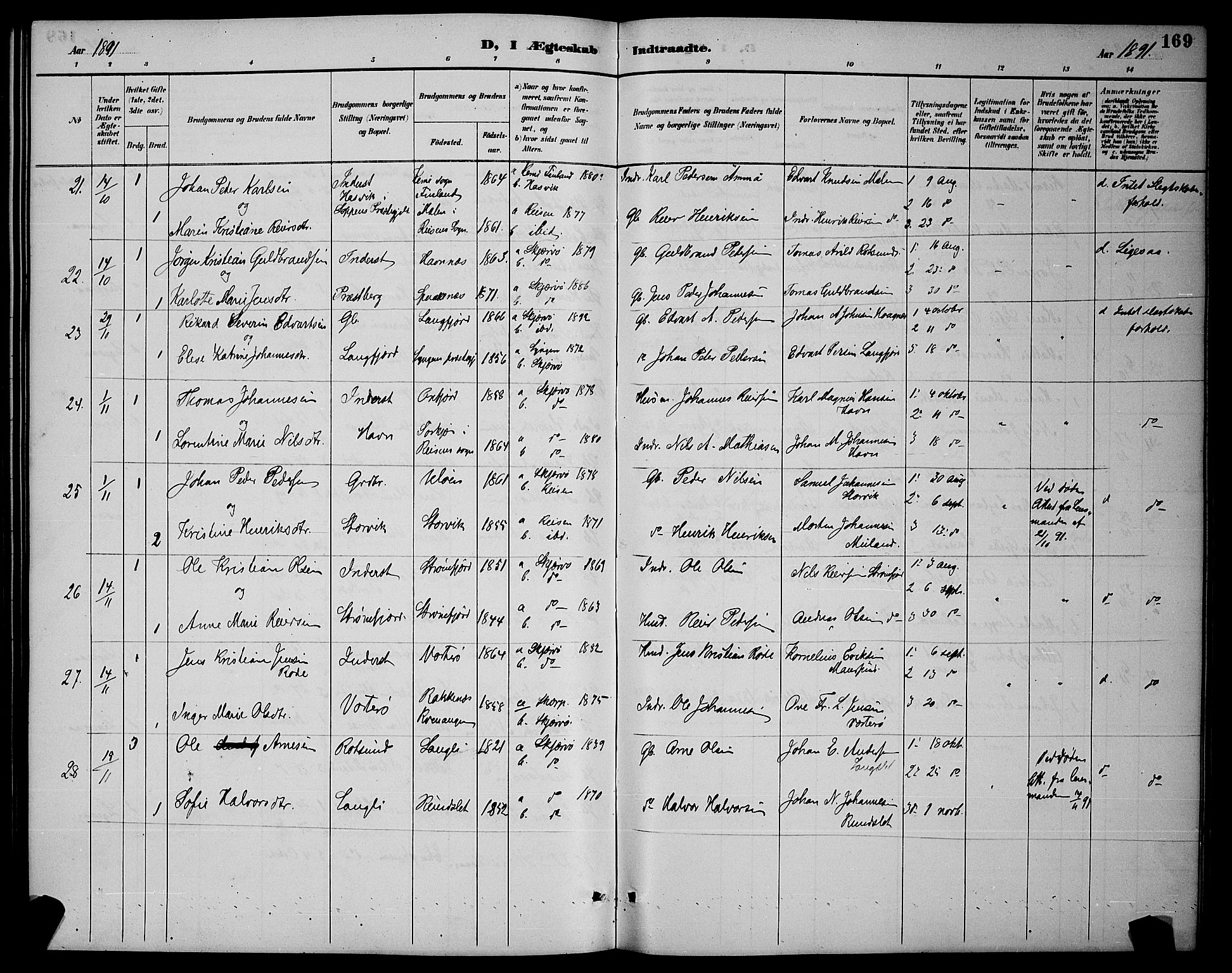 Skjervøy sokneprestkontor, AV/SATØ-S-1300/H/Ha/Hab/L0007klokker: Parish register (copy) no. 7, 1889-1899, p. 169