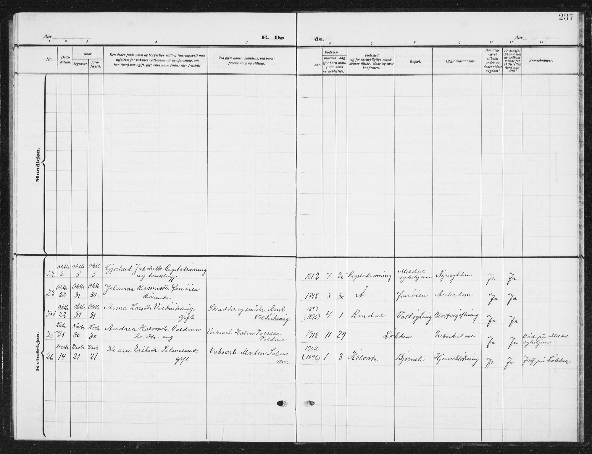Ministerialprotokoller, klokkerbøker og fødselsregistre - Sør-Trøndelag, SAT/A-1456/672/L0866: Parish register (copy) no. 672C05, 1929-1939, p. 237