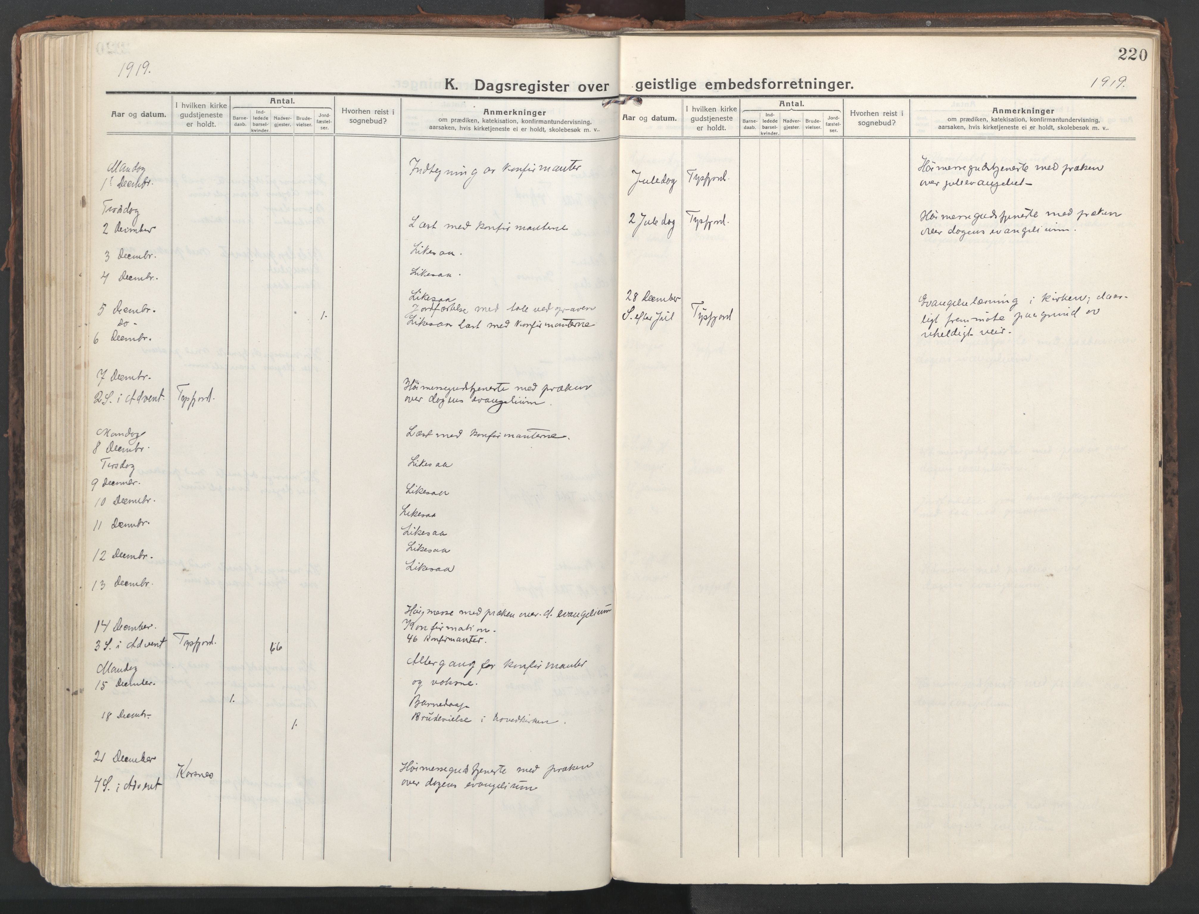 Ministerialprotokoller, klokkerbøker og fødselsregistre - Nordland, AV/SAT-A-1459/861/L0872: Parish register (official) no. 861A07, 1915-1924, p. 220