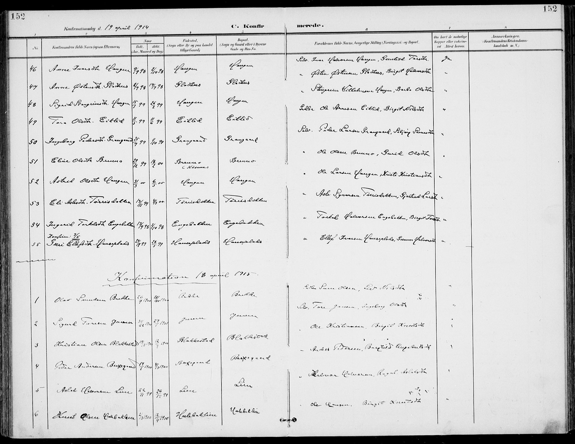 Gol kirkebøker, SAKO/A-226/F/Fa/L0006: Parish register (official) no. I 6, 1901-1918, p. 152