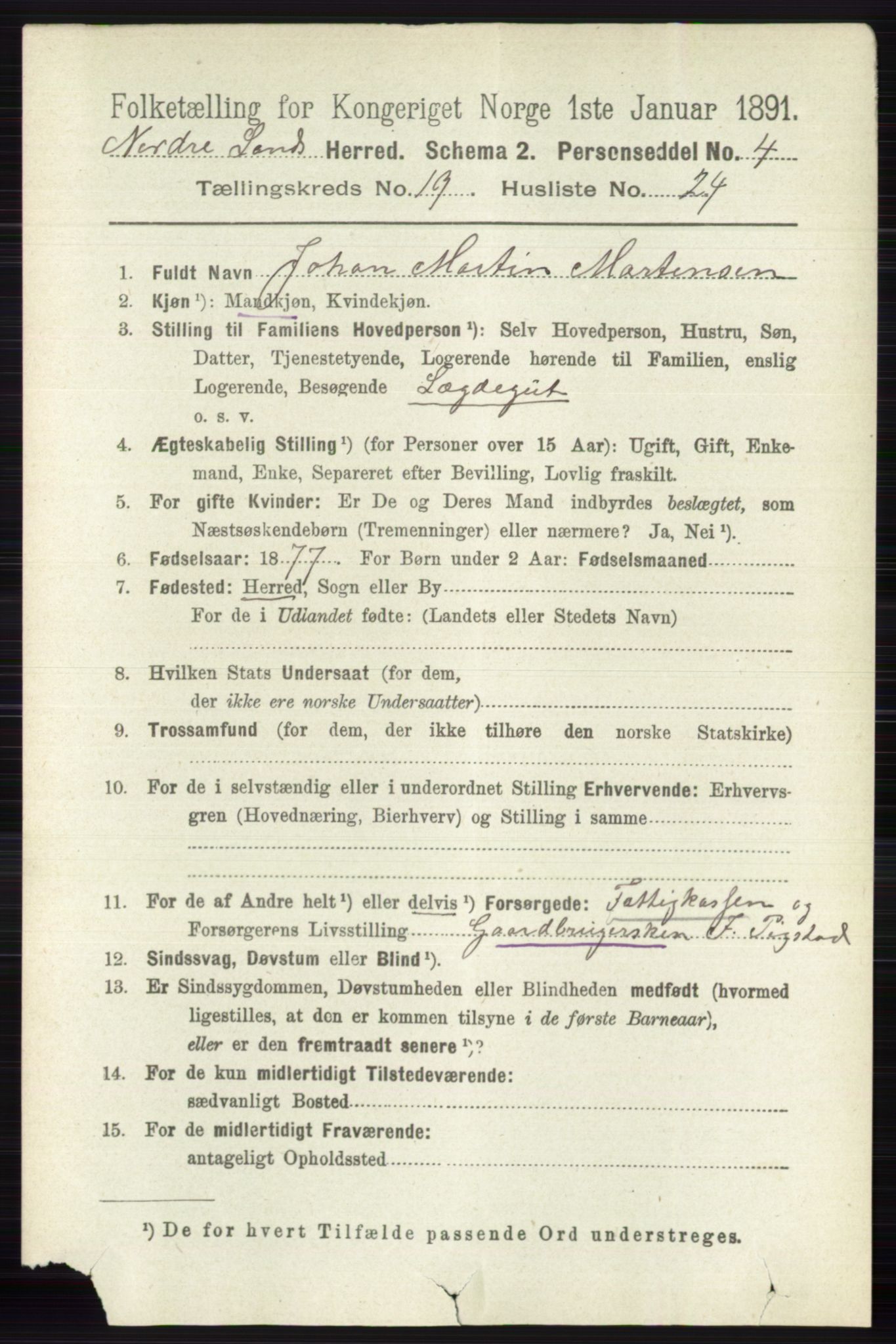 RA, 1891 census for 0538 Nordre Land, 1891, p. 4803