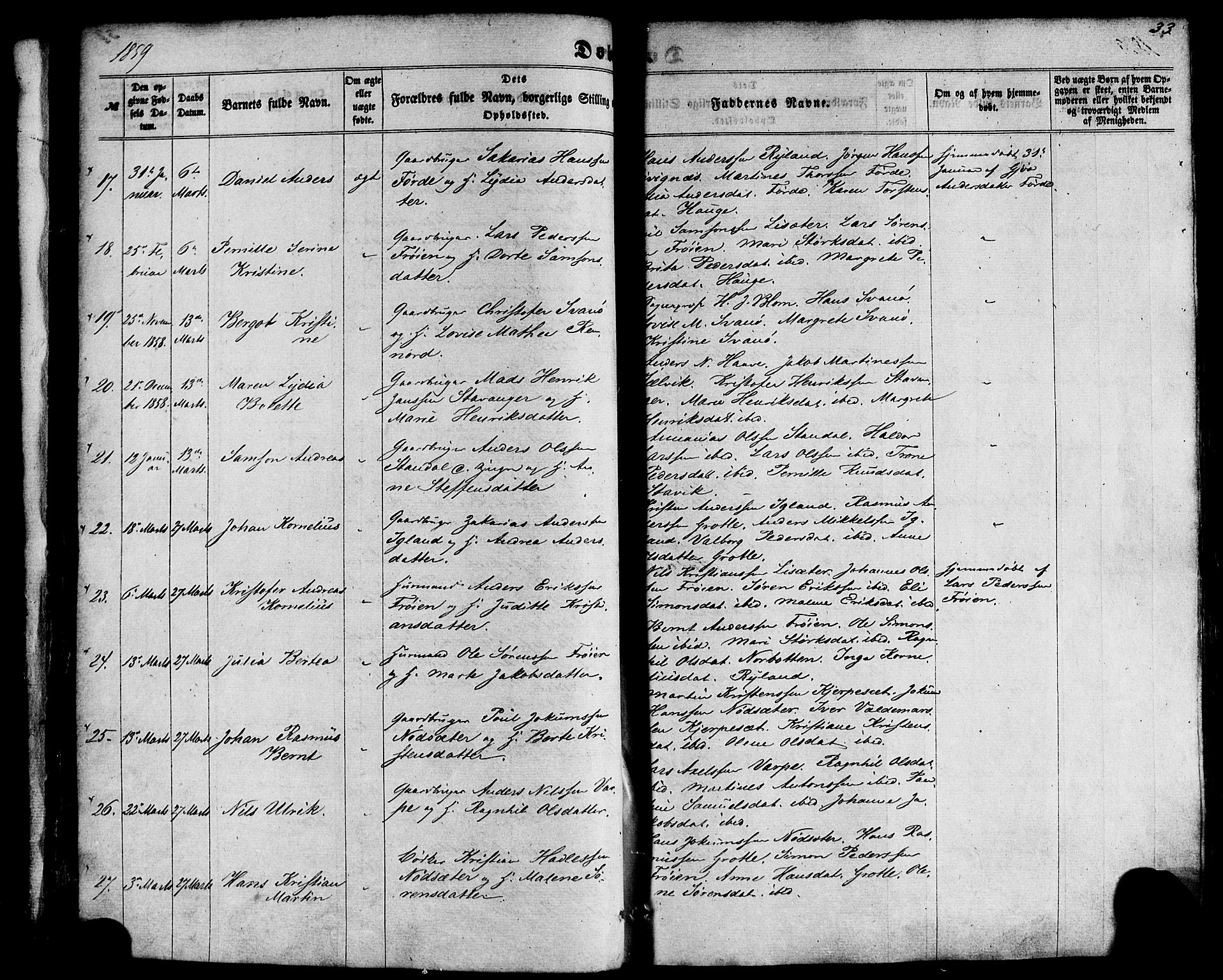 Kinn sokneprestembete, SAB/A-80801/H/Haa/Haaa/L0006: Parish register (official) no. A 6, 1857-1885, p. 33