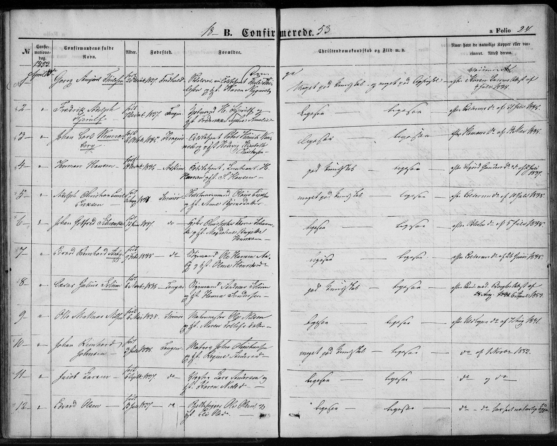Strømsø kirkebøker, SAKO/A-246/F/Fa/L0017: Parish register (official) no. I 17, 1848-1865, p. 24