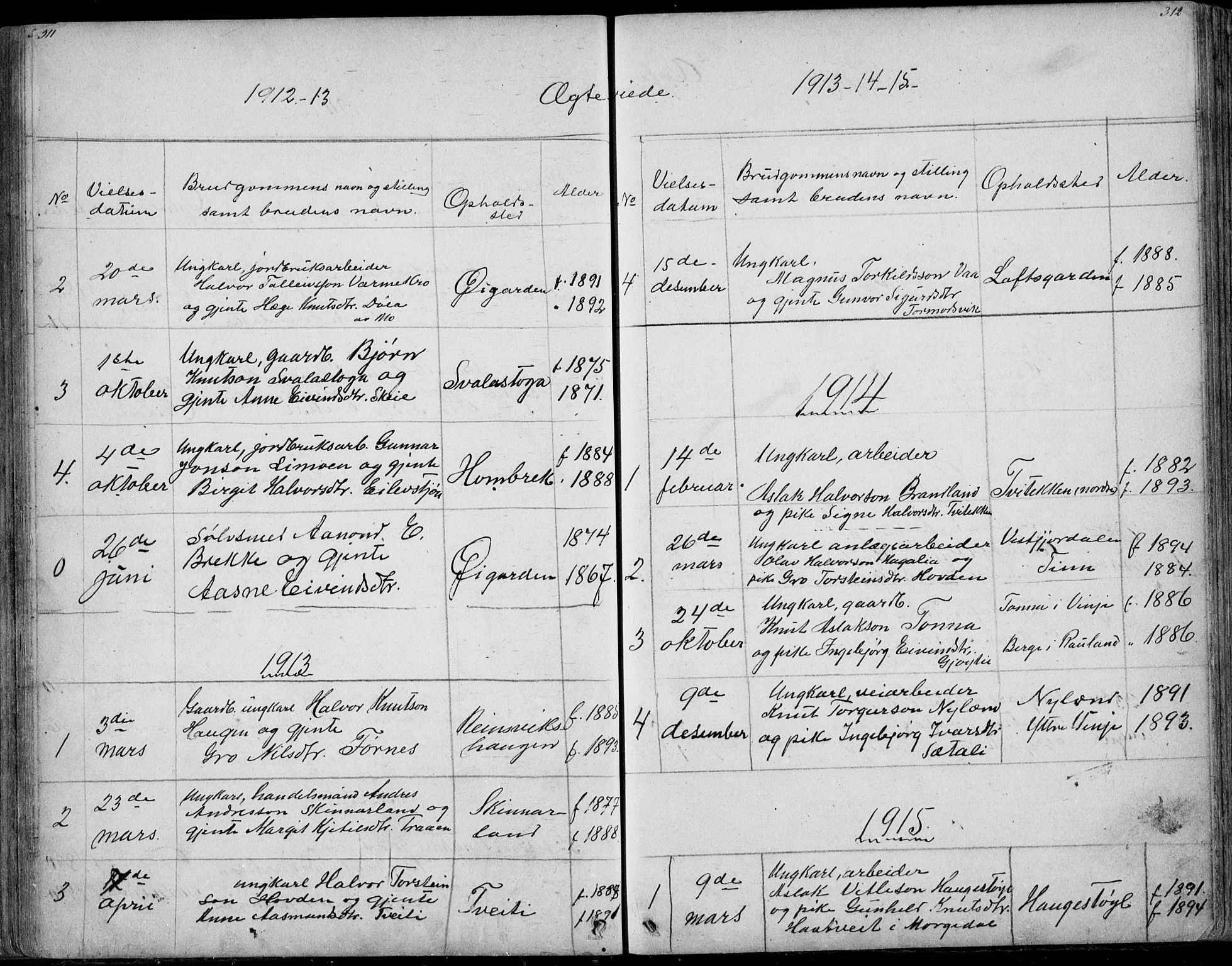 Rauland kirkebøker, SAKO/A-292/G/Ga/L0002: Parish register (copy) no. I 2, 1849-1935, p. 311-312