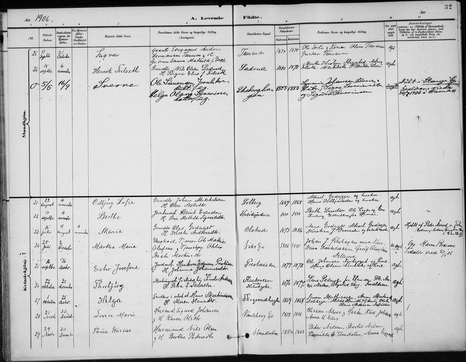 Stange prestekontor, AV/SAH-PREST-002/K/L0023: Parish register (official) no. 23, 1897-1920, p. 32