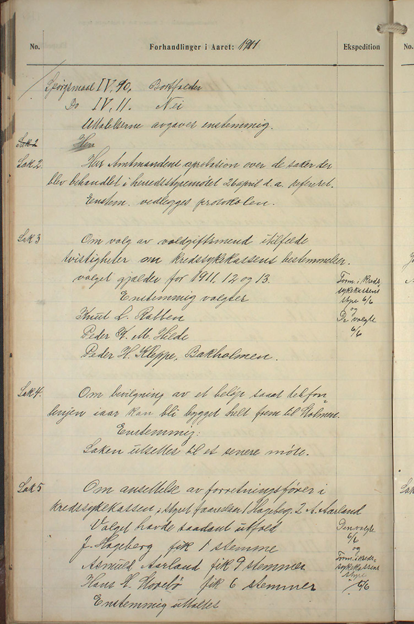 Austevoll kommune. Formannskapet, IKAH/1244-021/A/Aa/L0002b: Møtebok for heradstyret, 1910-1919, p. 40