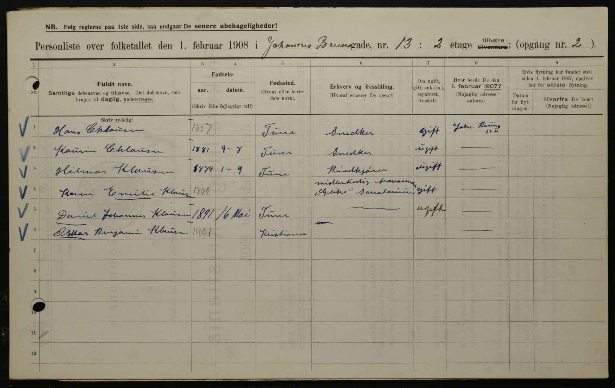 OBA, Municipal Census 1908 for Kristiania, 1908, p. 42134