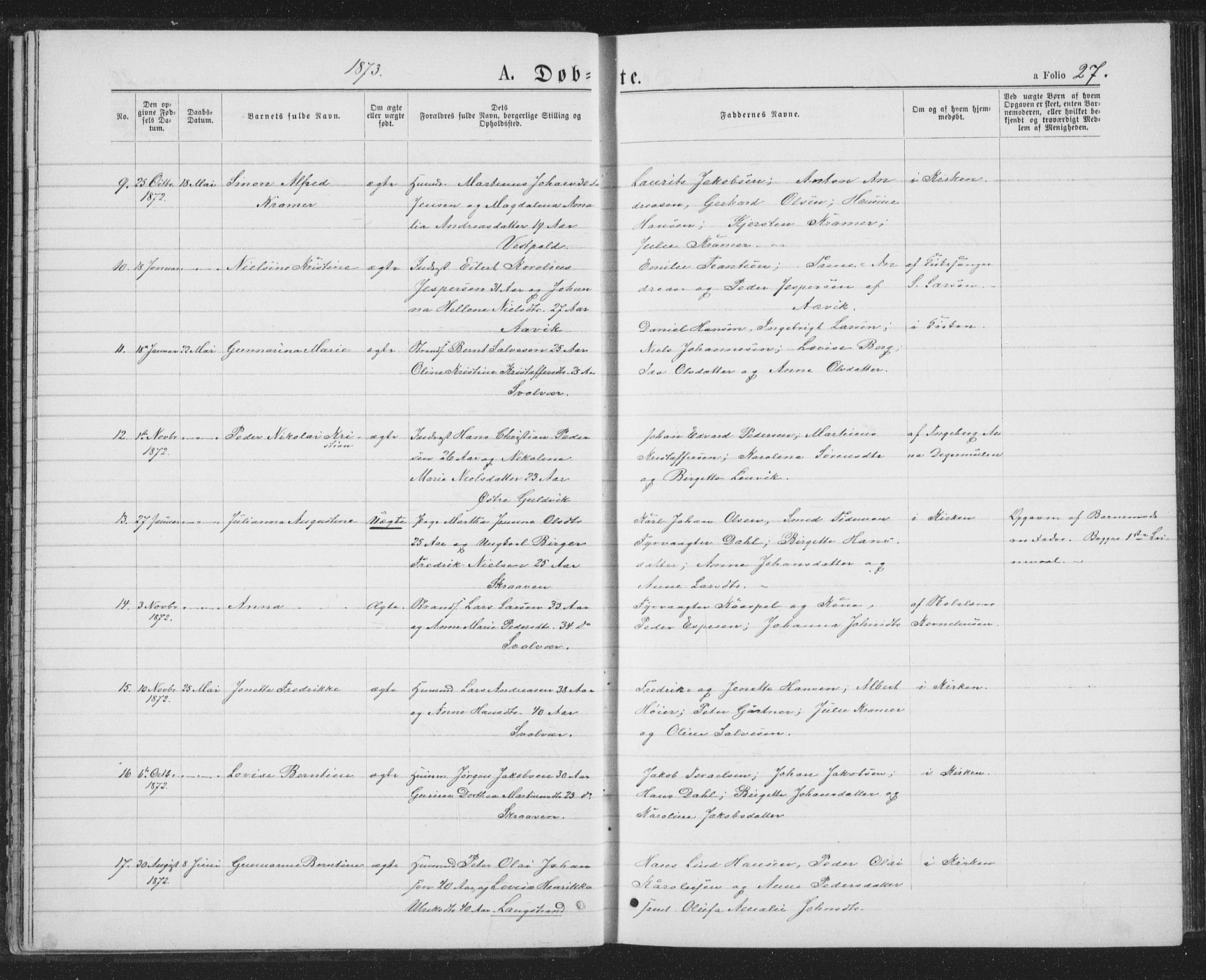 Ministerialprotokoller, klokkerbøker og fødselsregistre - Nordland, AV/SAT-A-1459/874/L1074: Parish register (copy) no. 874C03, 1870-1876, p. 27