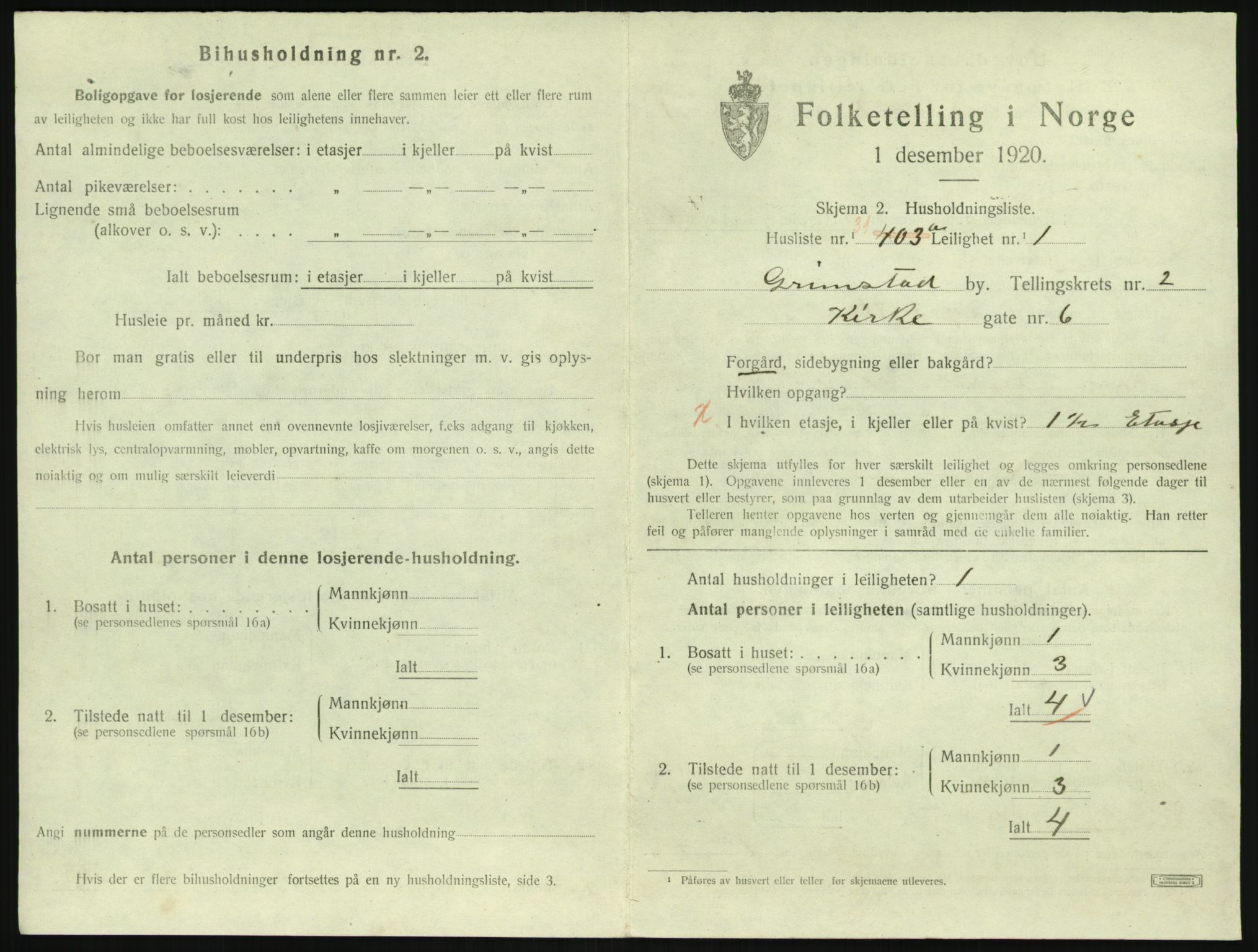 SAK, 1920 census for Grimstad, 1920, p. 1353