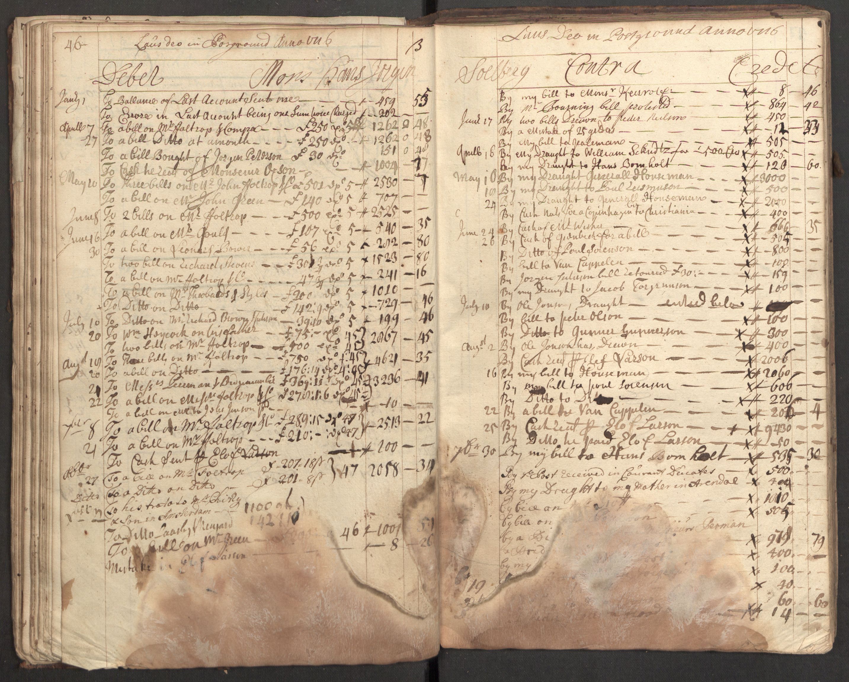 Bowman, James, RA/PA-0067/F/L0002/0001: Kontobok og skiftepapirer / James Bowmans kontobok, 1708-1728, p. 48