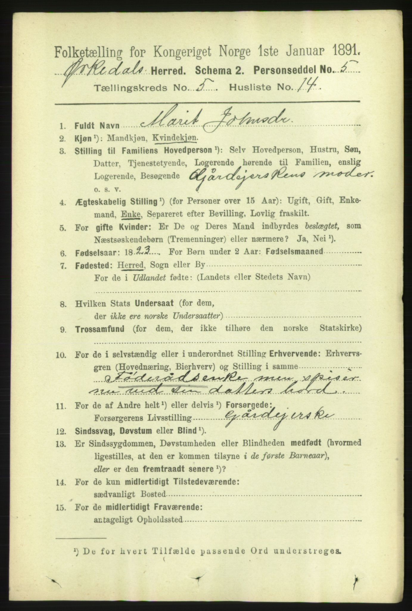 RA, 1891 census for 1638 Orkdal, 1891, p. 2601
