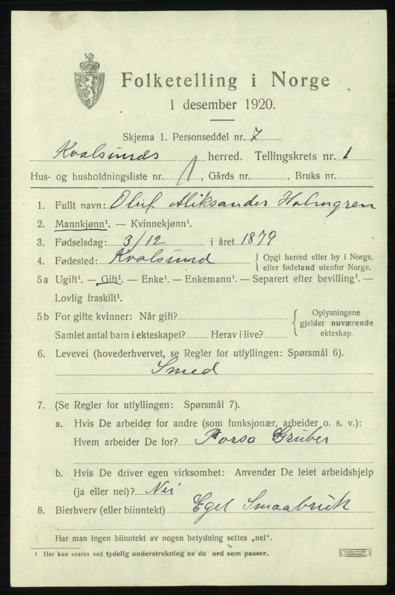 SATØ, 1920 census for , 1920, p. 476