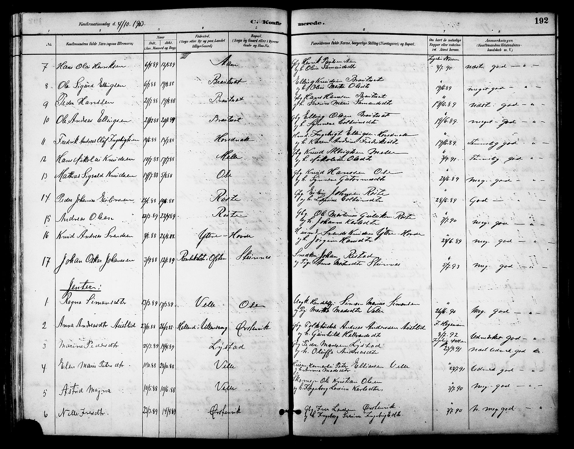 Ministerialprotokoller, klokkerbøker og fødselsregistre - Møre og Romsdal, AV/SAT-A-1454/513/L0189: Parish register (copy) no. 513C03, 1883-1904, p. 192