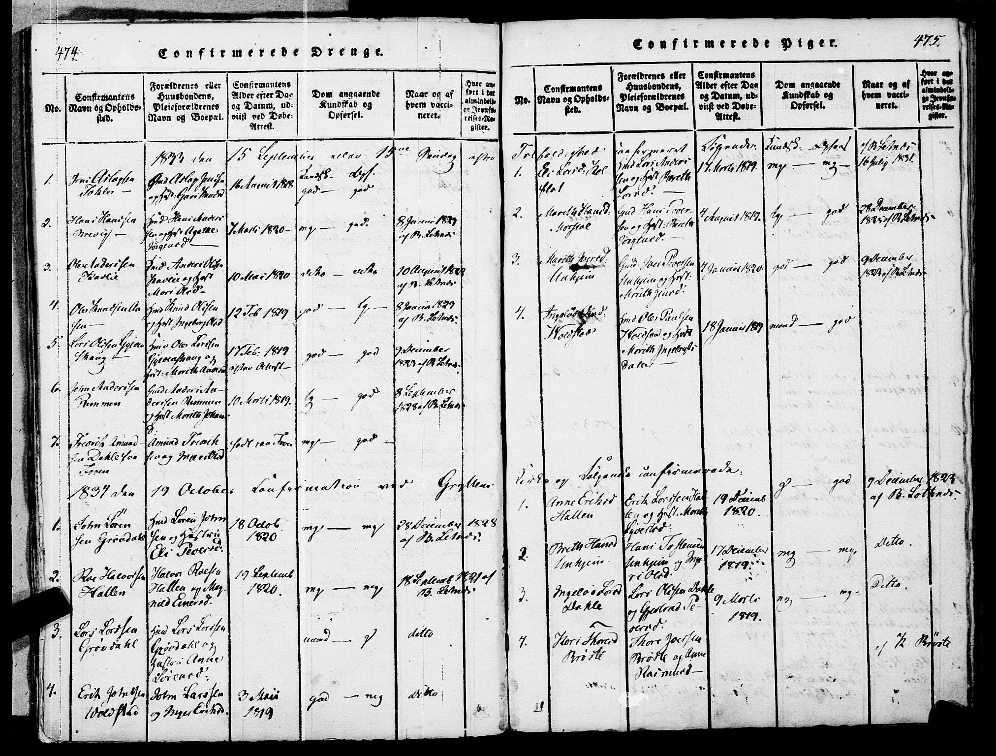Ministerialprotokoller, klokkerbøker og fødselsregistre - Møre og Romsdal, SAT/A-1454/545/L0585: Parish register (official) no. 545A01, 1818-1853, p. 474-475