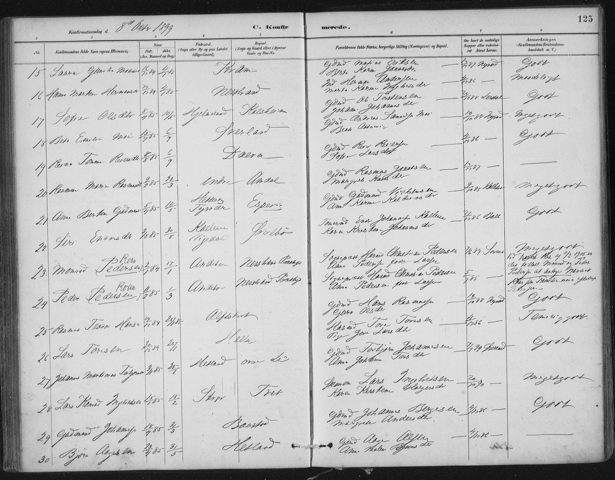 Nedstrand sokneprestkontor, AV/SAST-A-101841/01/IV: Parish register (official) no. A 12, 1887-1915, p. 125