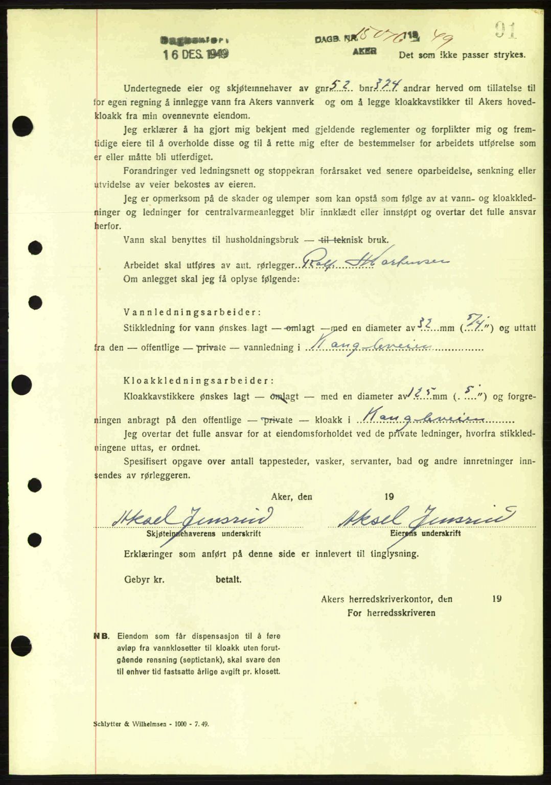 Oslo byskriverembete, AV/SAO-A-10227/G/Gb/Gbd/Gbda/L0017: Mortgage book no. A215, 1949-1950, Diary no: : 15076/1949