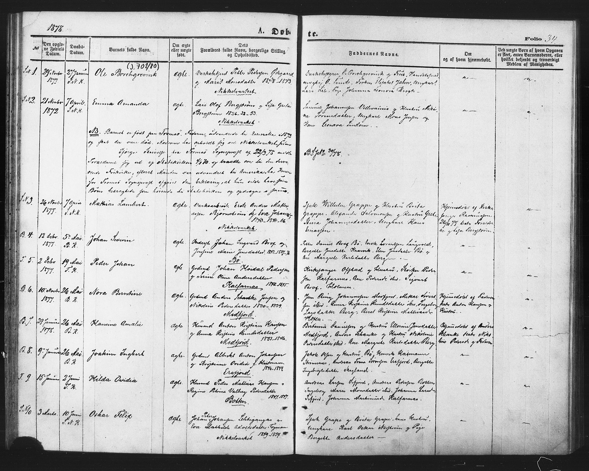 Berg sokneprestkontor, SATØ/S-1318/G/Ga/Gaa/L0003kirke: Parish register (official) no. 3, 1872-1879, p. 34