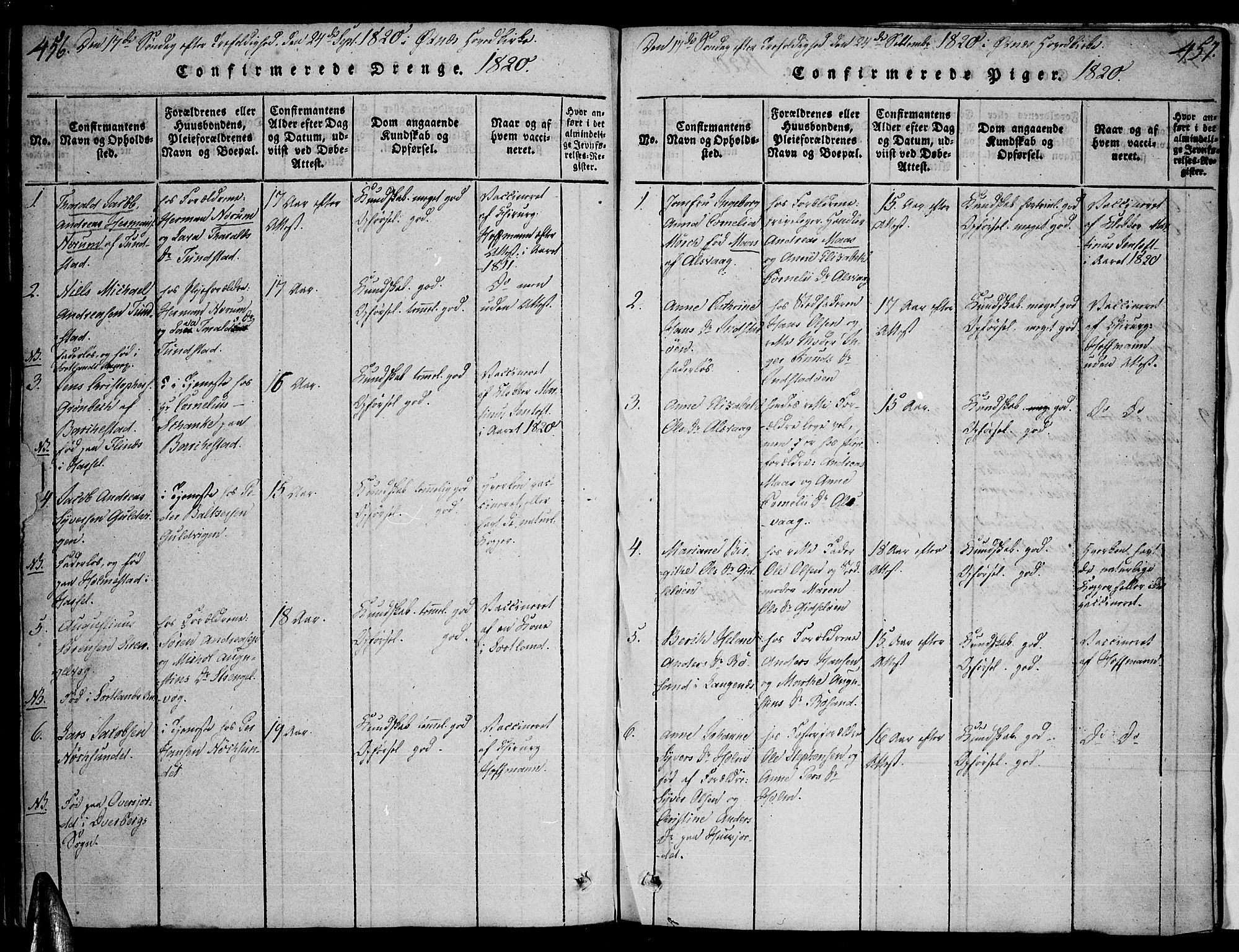 Ministerialprotokoller, klokkerbøker og fødselsregistre - Nordland, AV/SAT-A-1459/893/L1331: Parish register (official) no. 893A04, 1820-1840, p. 456-457