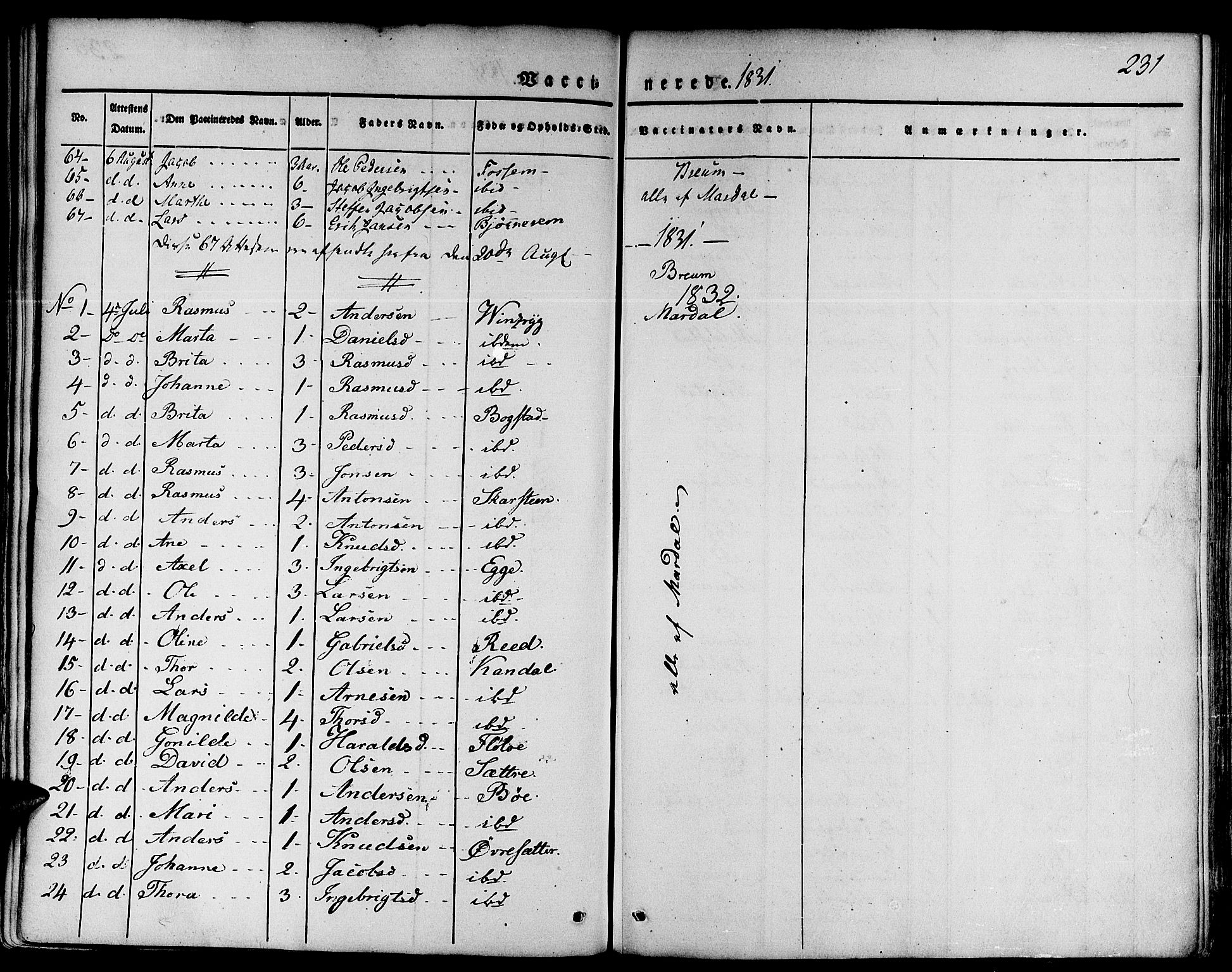 Gloppen sokneprestembete, SAB/A-80101/H/Haa/Haaa/L0007: Parish register (official) no. A 7, 1827-1837, p. 231