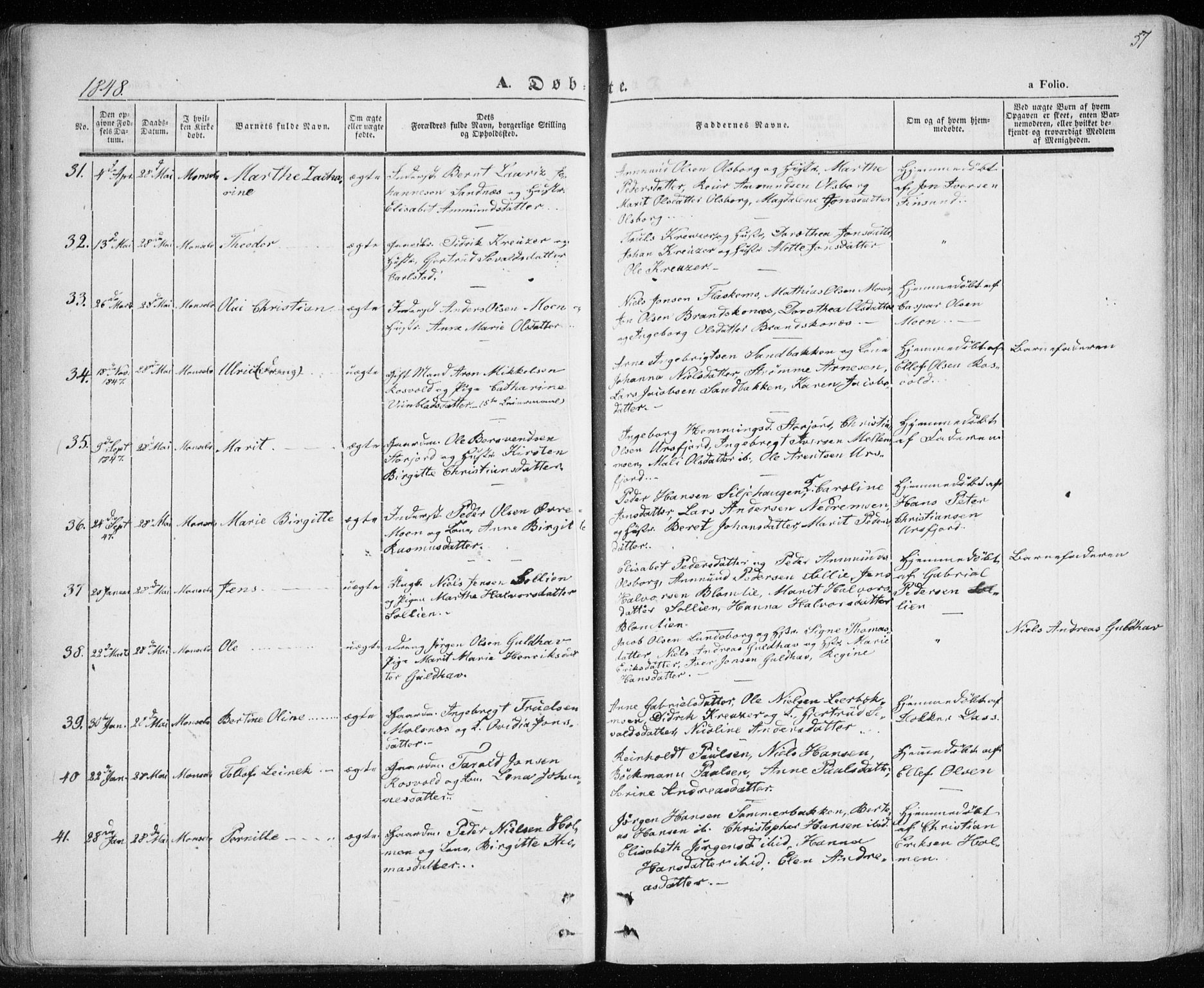 Lenvik sokneprestembete, AV/SATØ-S-1310/H/Ha/Haa/L0006kirke: Parish register (official) no. 6, 1845-1854, p. 57