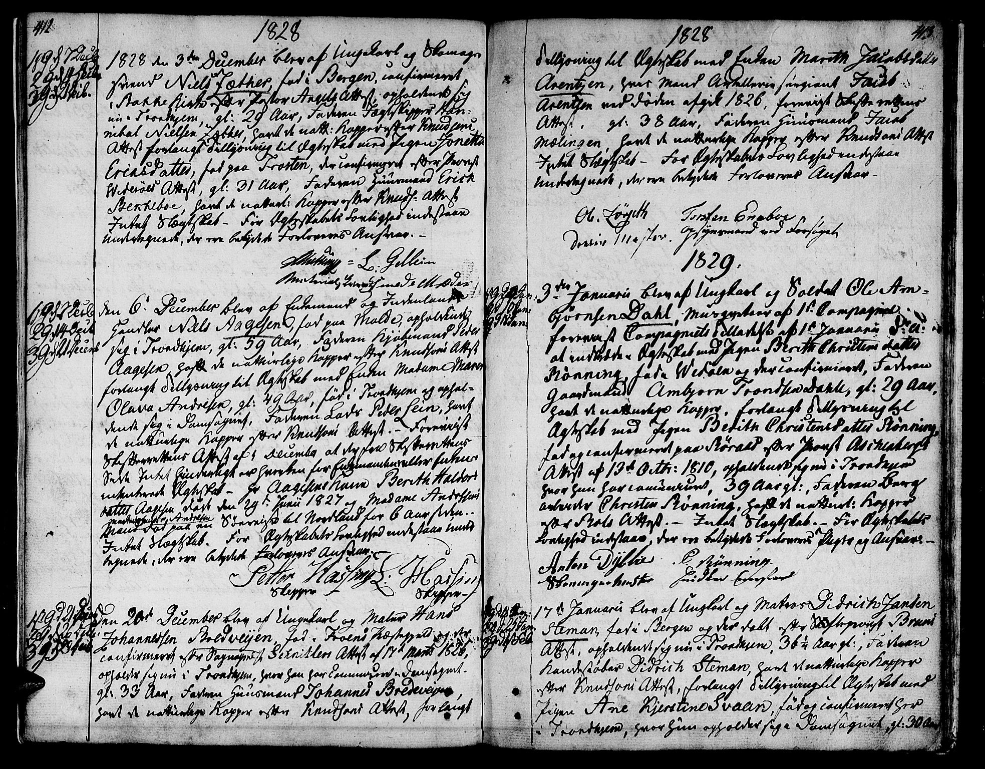 Ministerialprotokoller, klokkerbøker og fødselsregistre - Sør-Trøndelag, SAT/A-1456/601/L0042: Parish register (official) no. 601A10, 1802-1830, p. 412-413