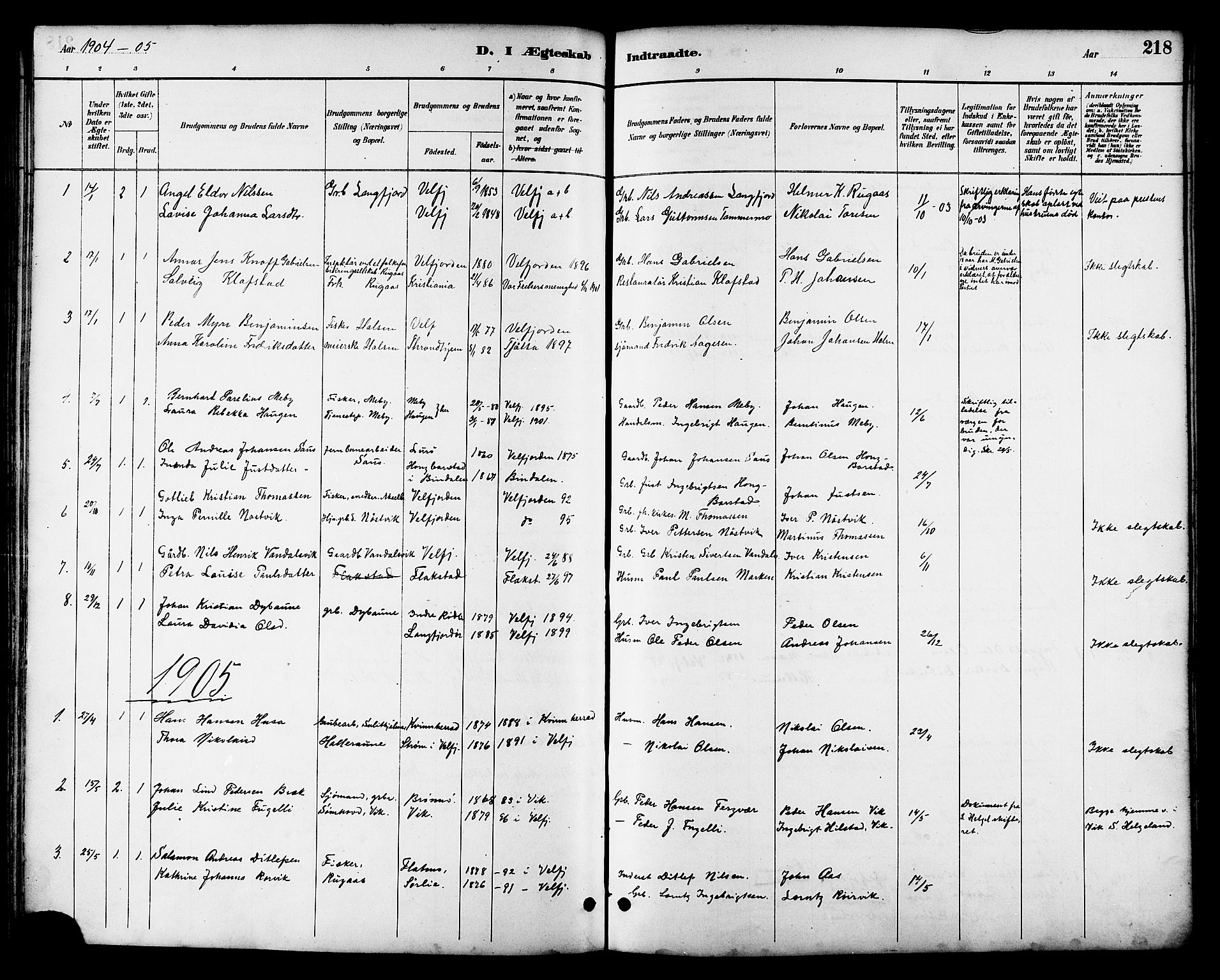 Ministerialprotokoller, klokkerbøker og fødselsregistre - Nordland, SAT/A-1459/814/L0230: Parish register (copy) no. 814C03, 1884-1911, p. 218