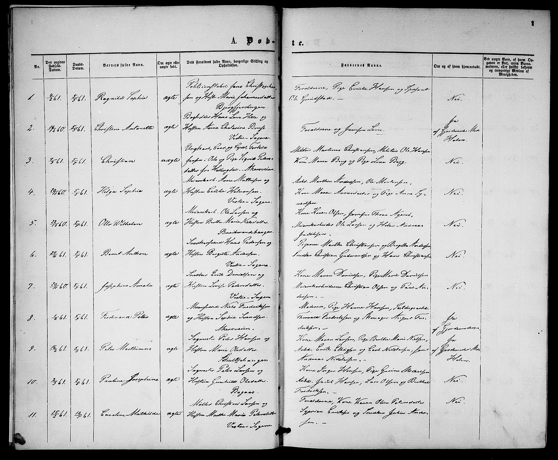 Gamle Aker prestekontor Kirkebøker, SAO/A-10617a/G/L0001: Parish register (copy) no. 1, 1861-1868, p. 1