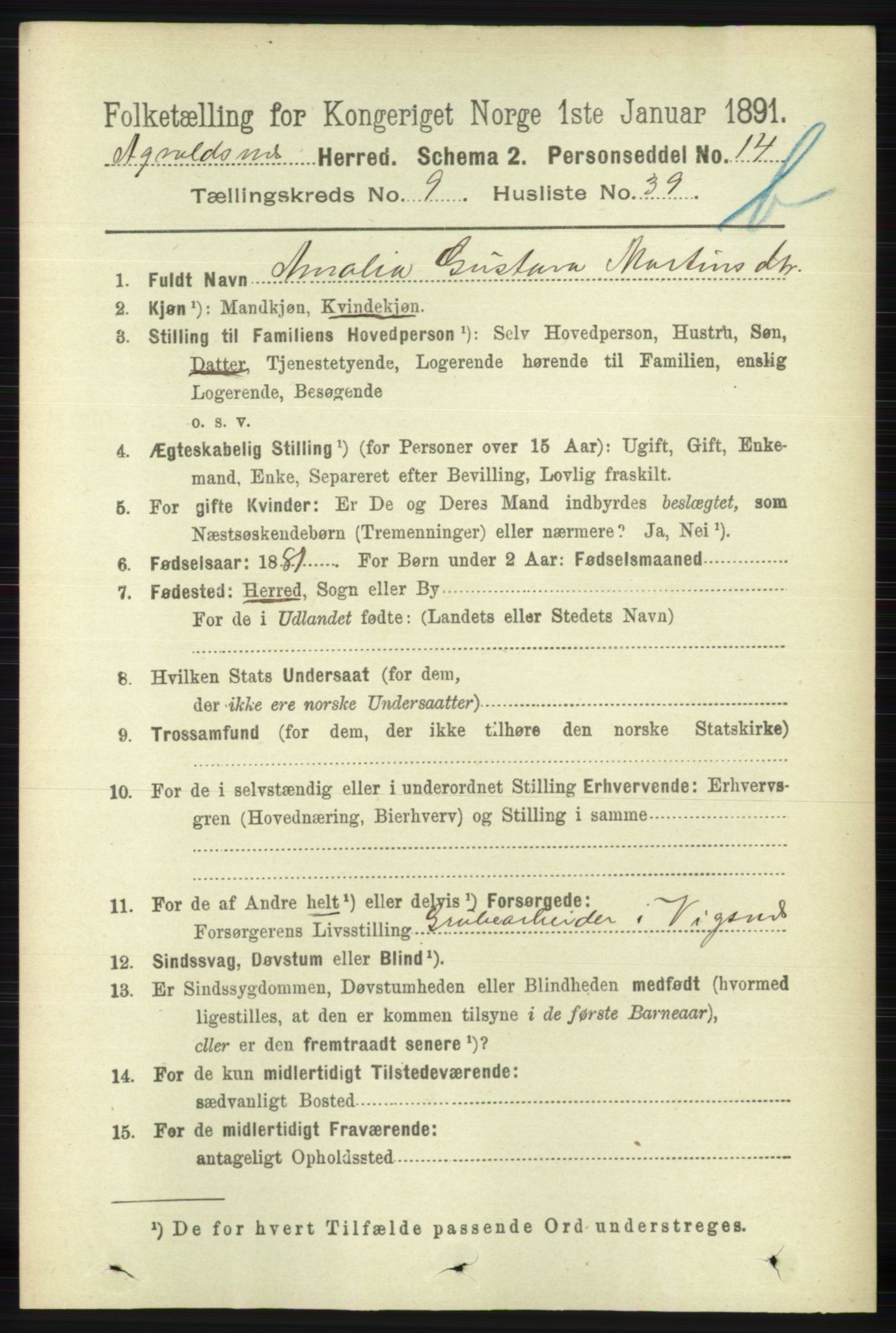 RA, 1891 census for 1147 Avaldsnes, 1891, p. 5493