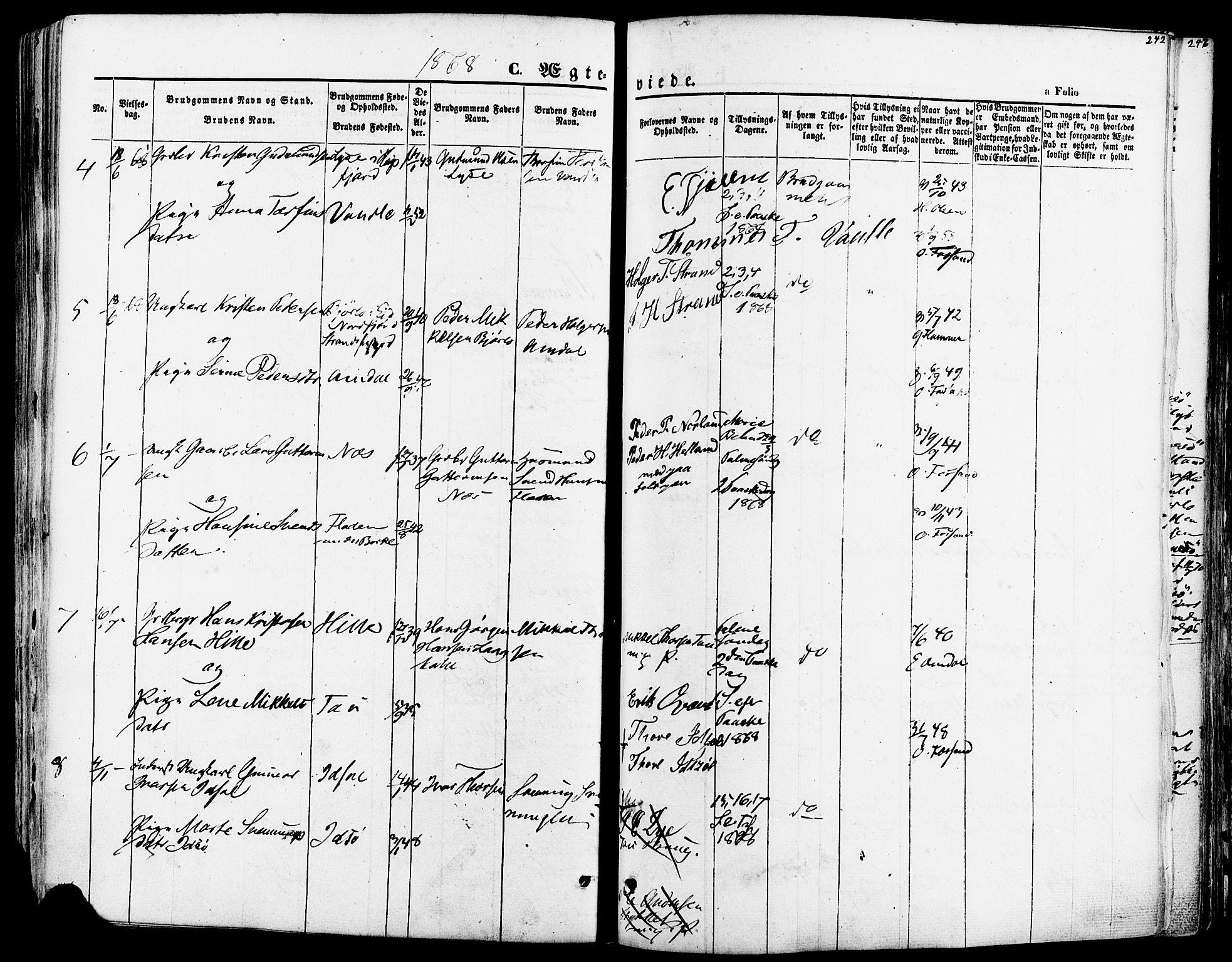 Strand sokneprestkontor, AV/SAST-A-101828/H/Ha/Haa/L0007: Parish register (official) no. A 7, 1855-1881, p. 242