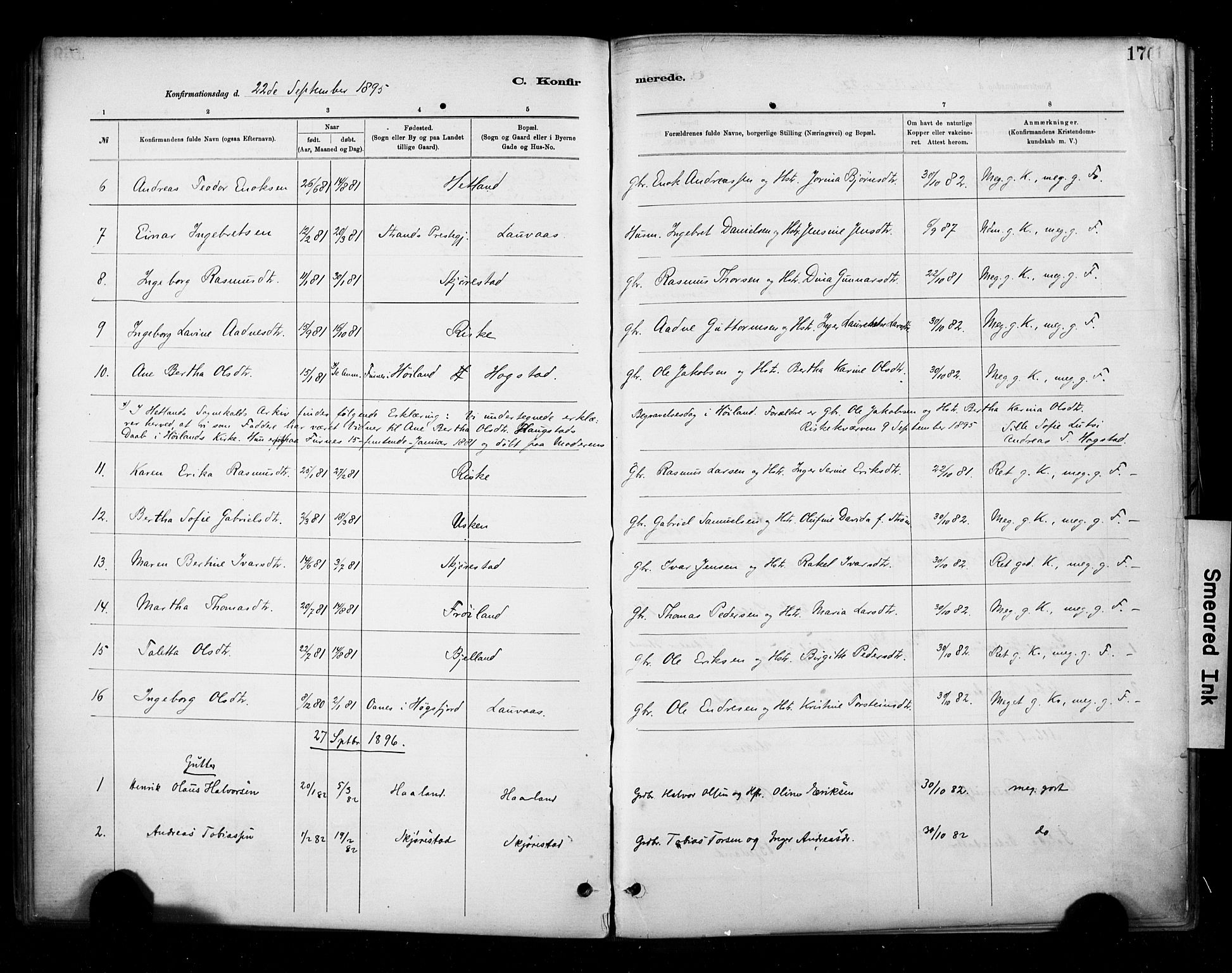 Hetland sokneprestkontor, SAST/A-101826/30/30BA/L0010: Parish register (official) no. A 10, 1882-1925, p. 170