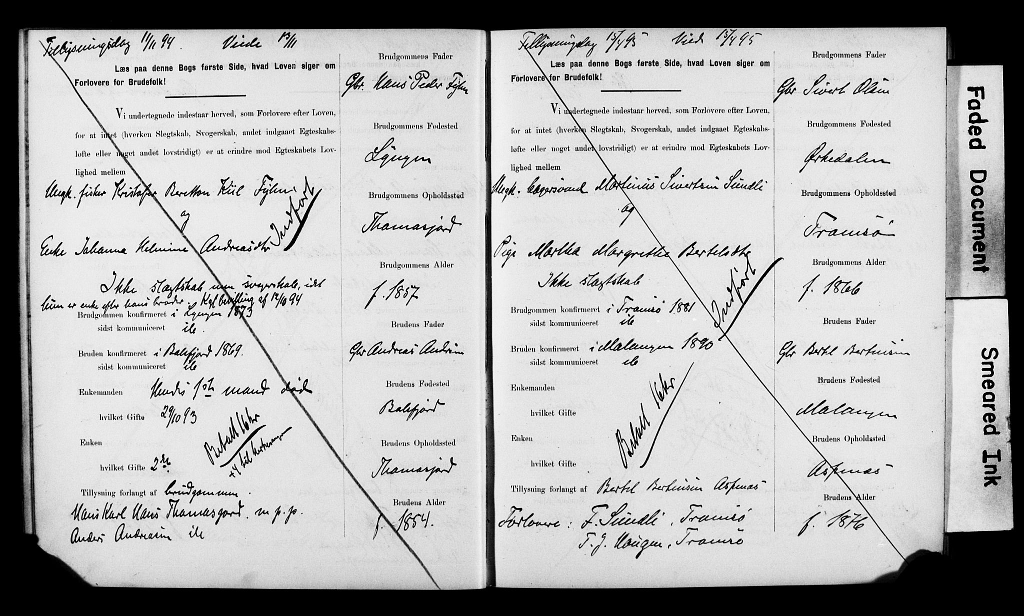 Balsfjord sokneprestembete, SATØ/S-1303/H/Hd/L0030: Banns register no. 30, 1893-1897
