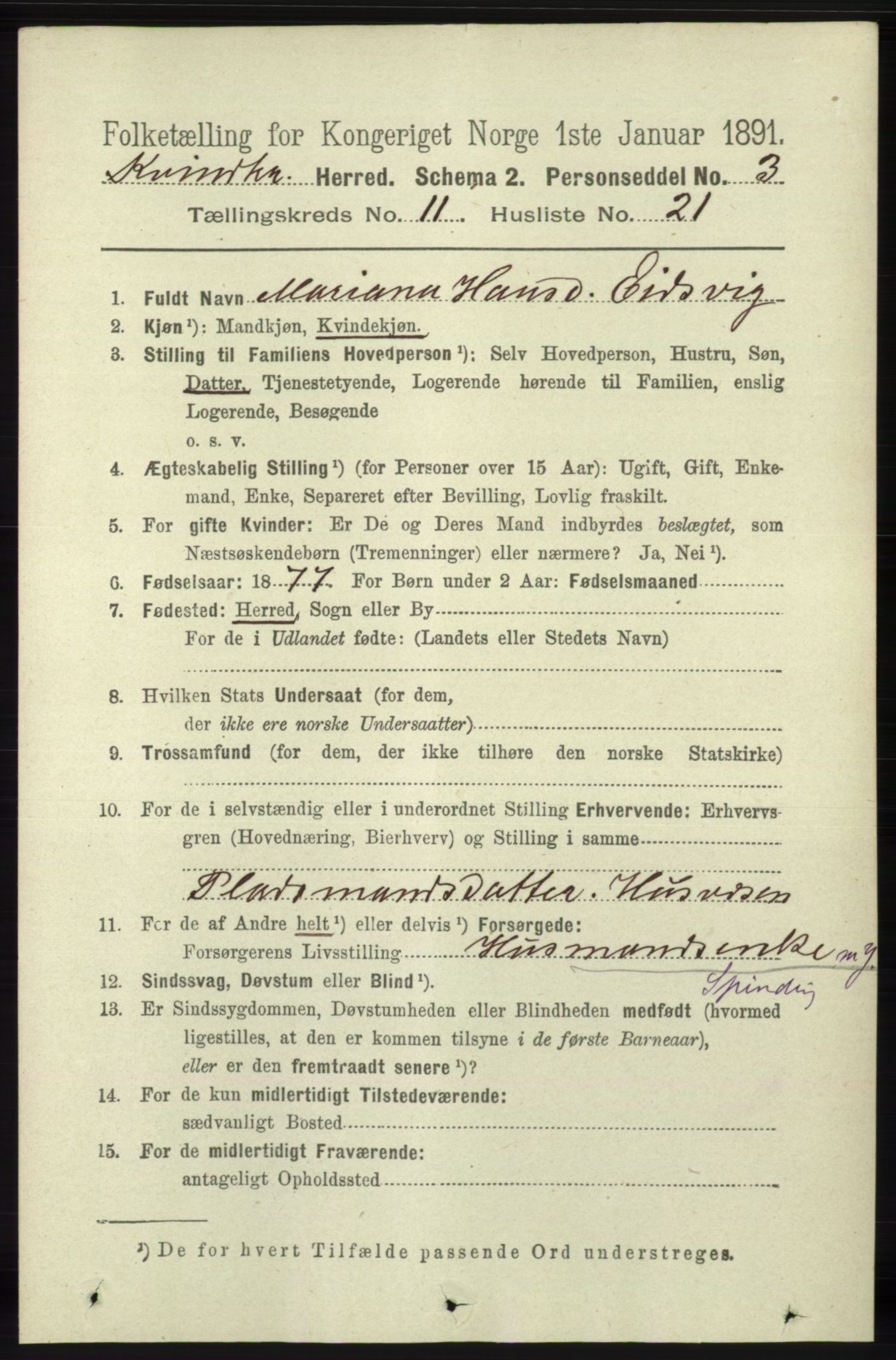 RA, 1891 census for 1224 Kvinnherad, 1891, p. 3911