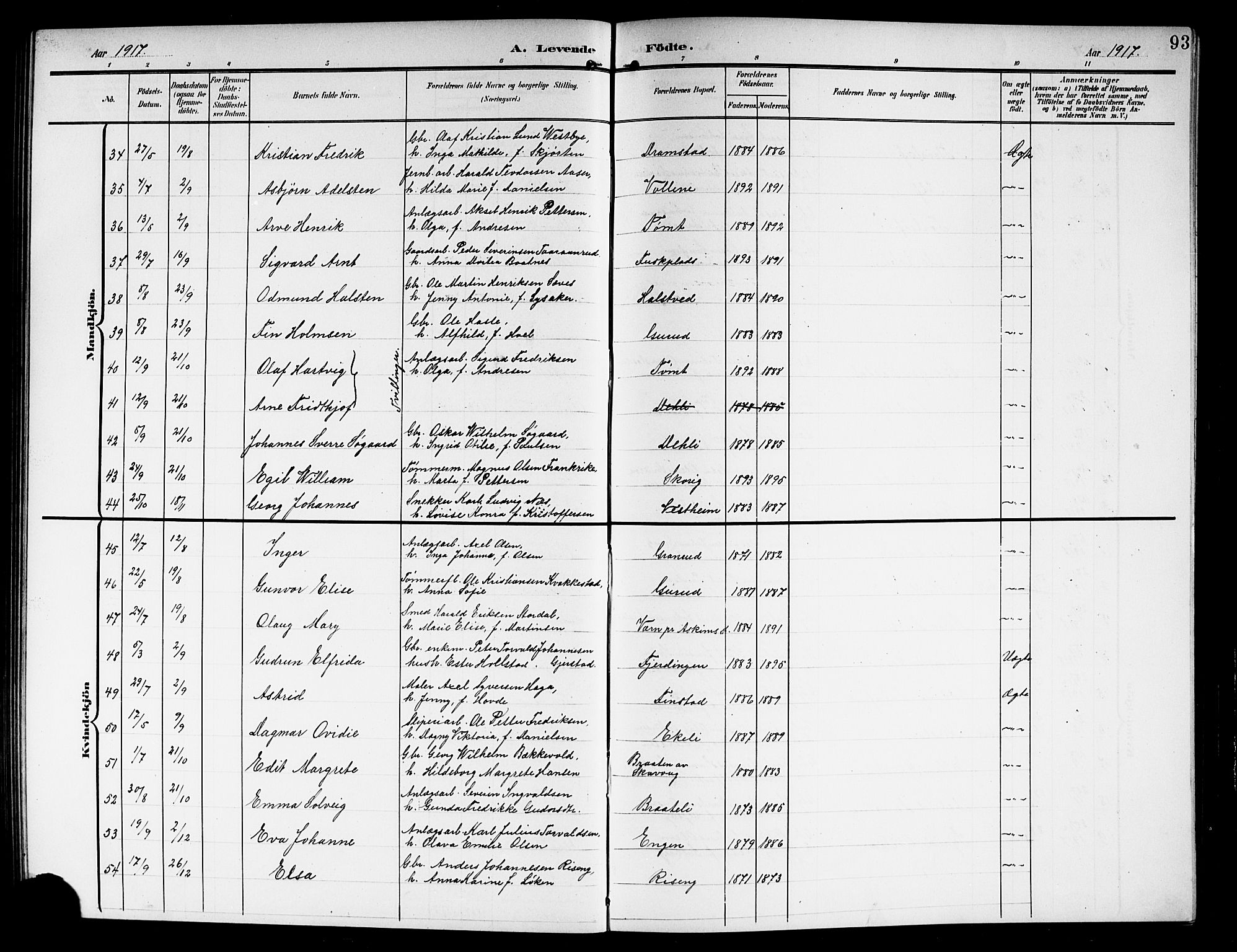 Askim prestekontor Kirkebøker, SAO/A-10900/G/Ga/L0002: Parish register (copy) no. 2, 1903-1921, p. 93