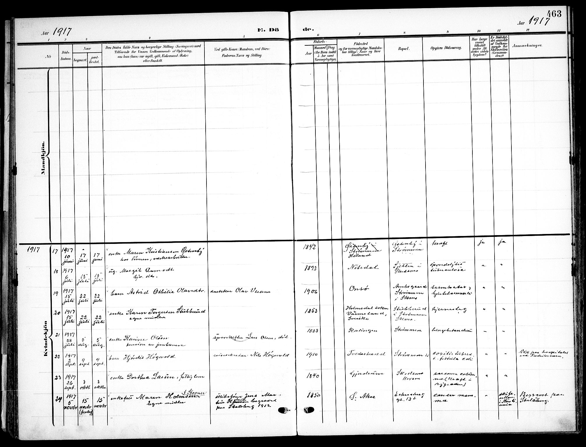 Skedsmo prestekontor Kirkebøker, AV/SAO-A-10033a/F/Fa/L0015: Parish register (official) no. I 15, 1902-1917, p. 463