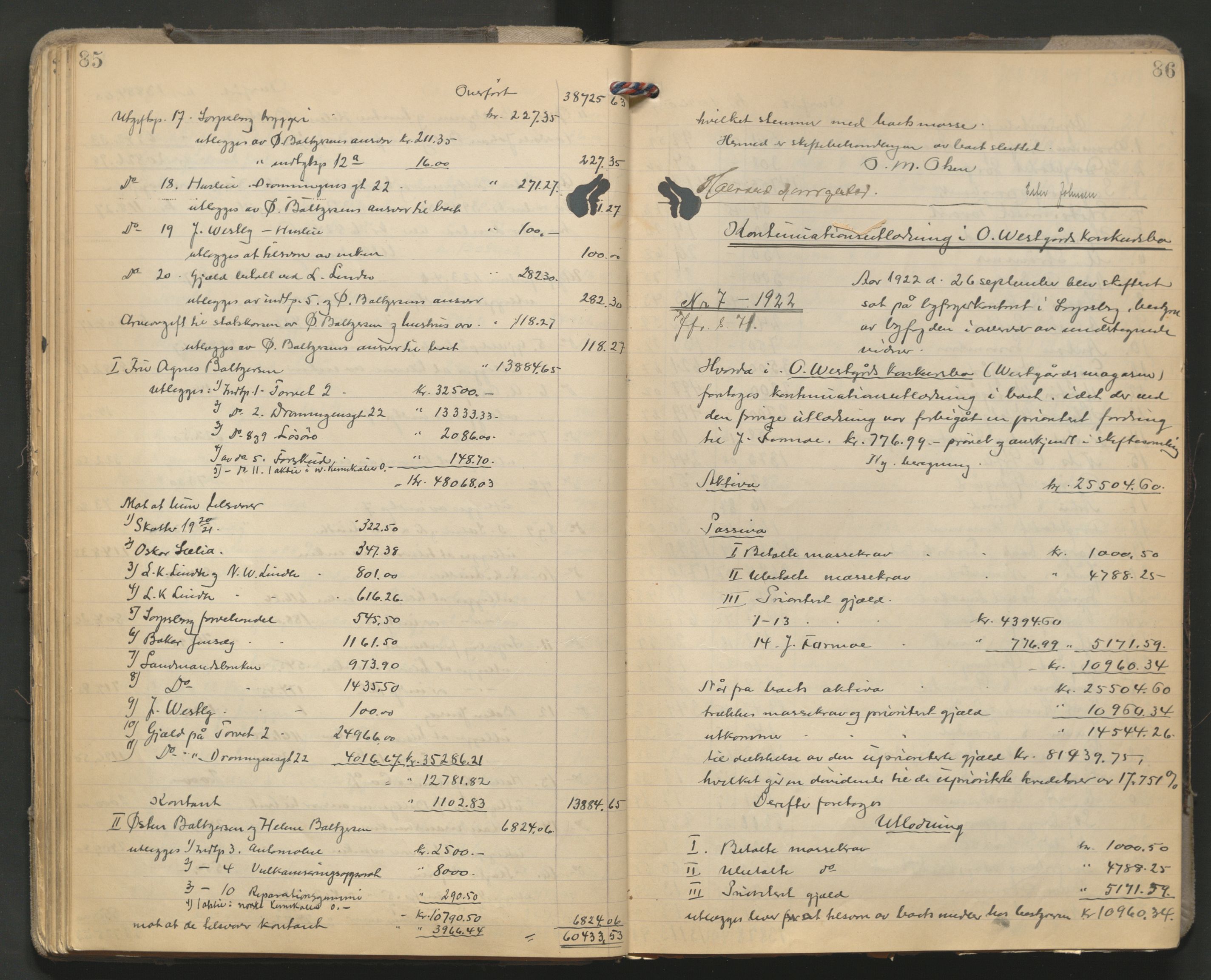 Sarpsborg byfogd, AV/SAO-A-10864/H/He/L0004: Skifteutlodningsprotokoll, 1920-1930, p. 85-86