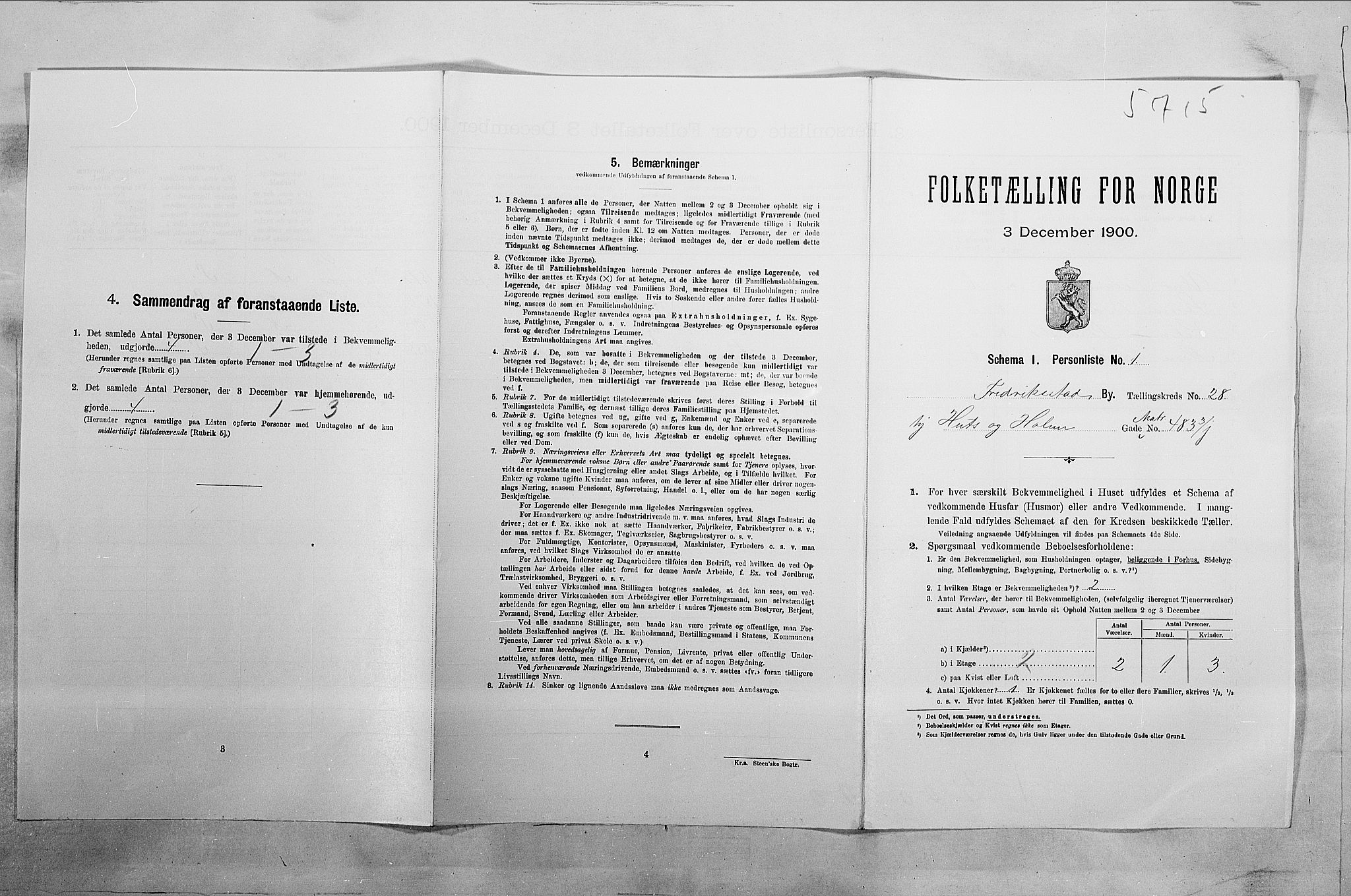 SAO, 1900 census for Fredrikstad, 1900