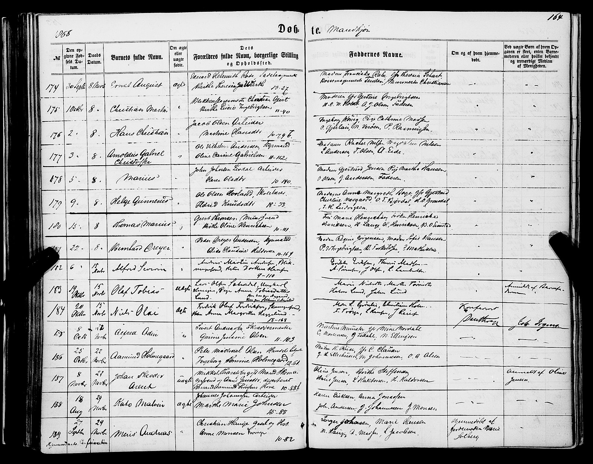 Domkirken sokneprestembete, SAB/A-74801/H/Haa/L0021: Parish register (official) no. B 4, 1859-1871, p. 164