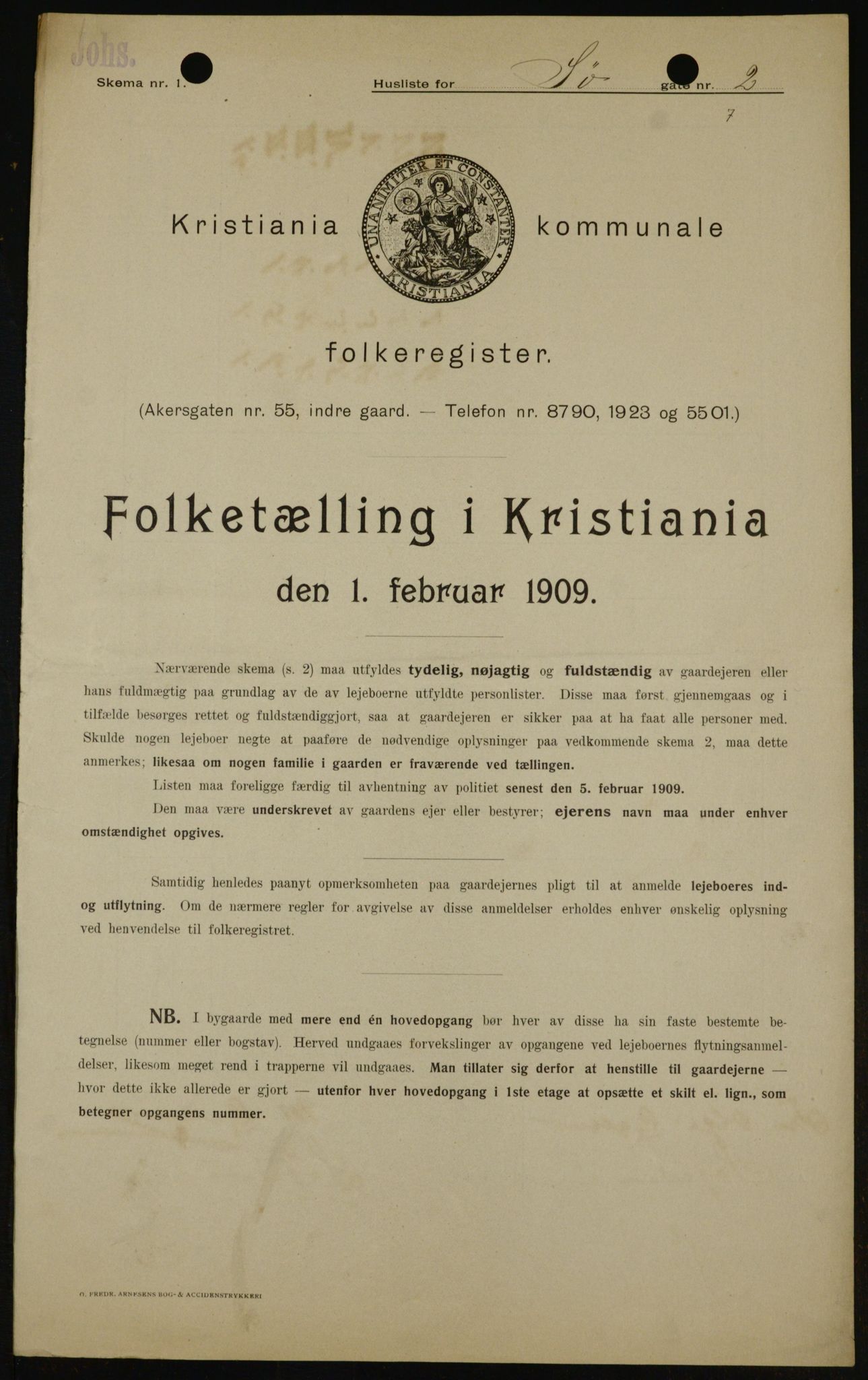 OBA, Municipal Census 1909 for Kristiania, 1909, p. 96152