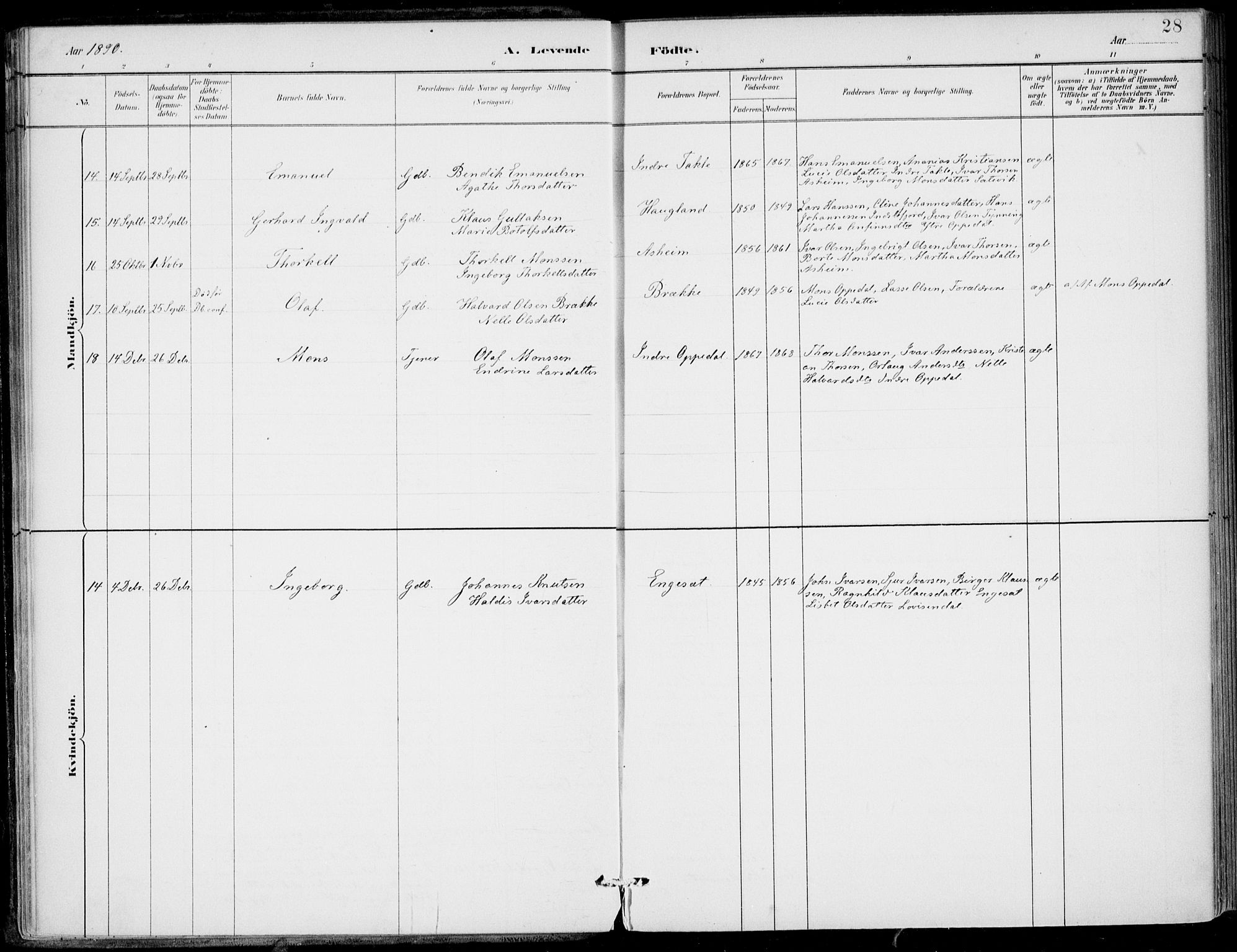 Gulen sokneprestembete, AV/SAB-A-80201/H/Haa/Haac/L0002: Parish register (official) no. C  2, 1882-1914, p. 28