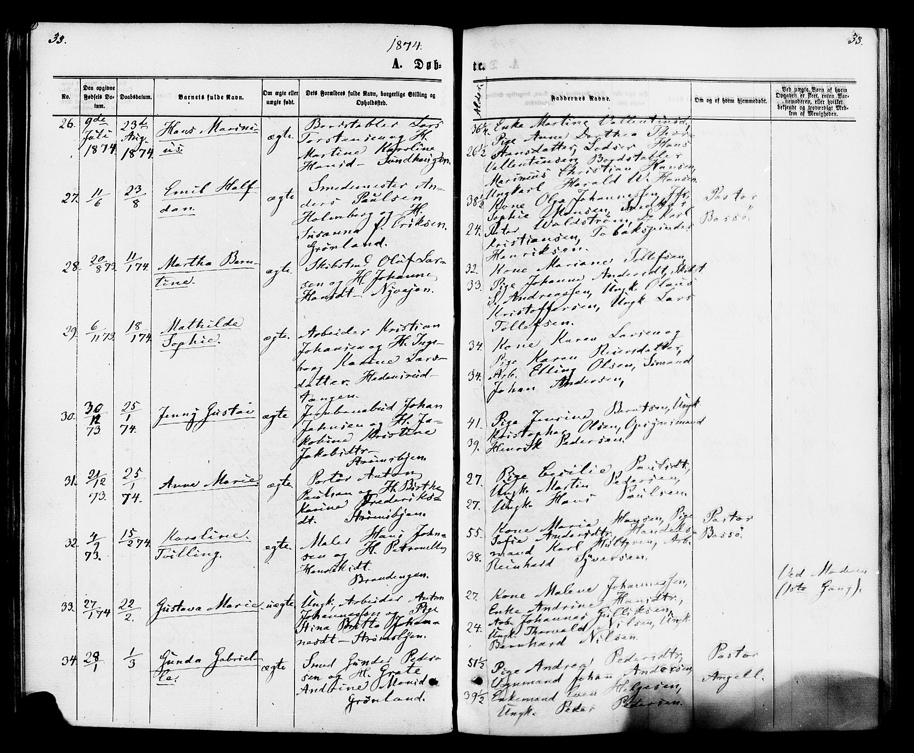 Strømsø kirkebøker, SAKO/A-246/F/Fa/L0020: Parish register (official) no. I 20, 1870-1878, p. 33