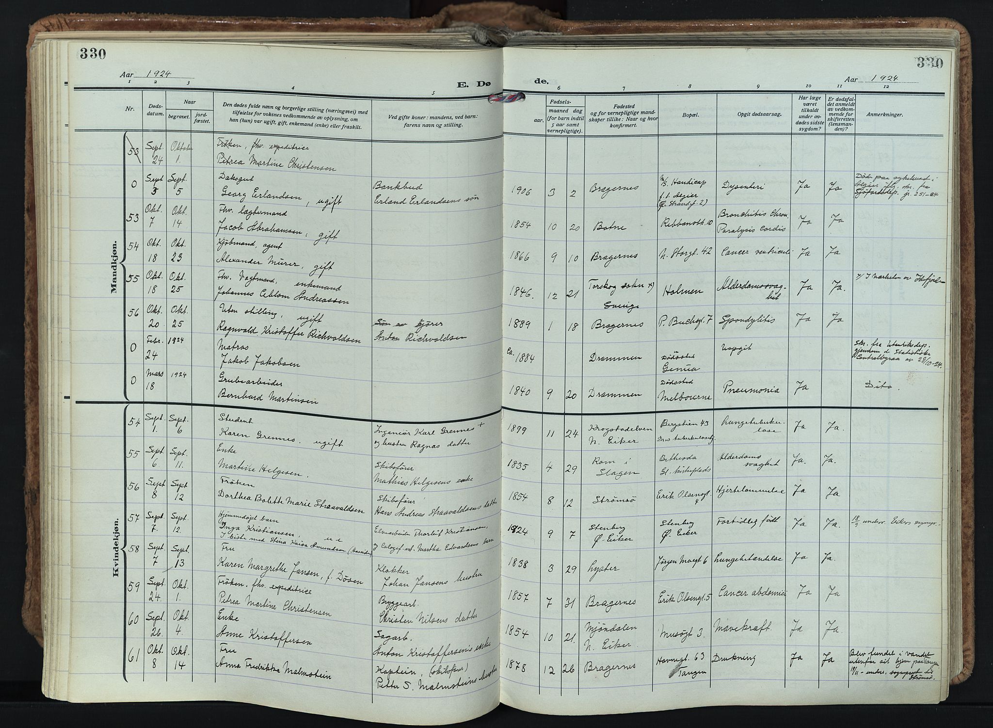 Bragernes kirkebøker, SAKO/A-6/F/Fb/L0011: Parish register (official) no. II 11, 1922-1945, p. 330