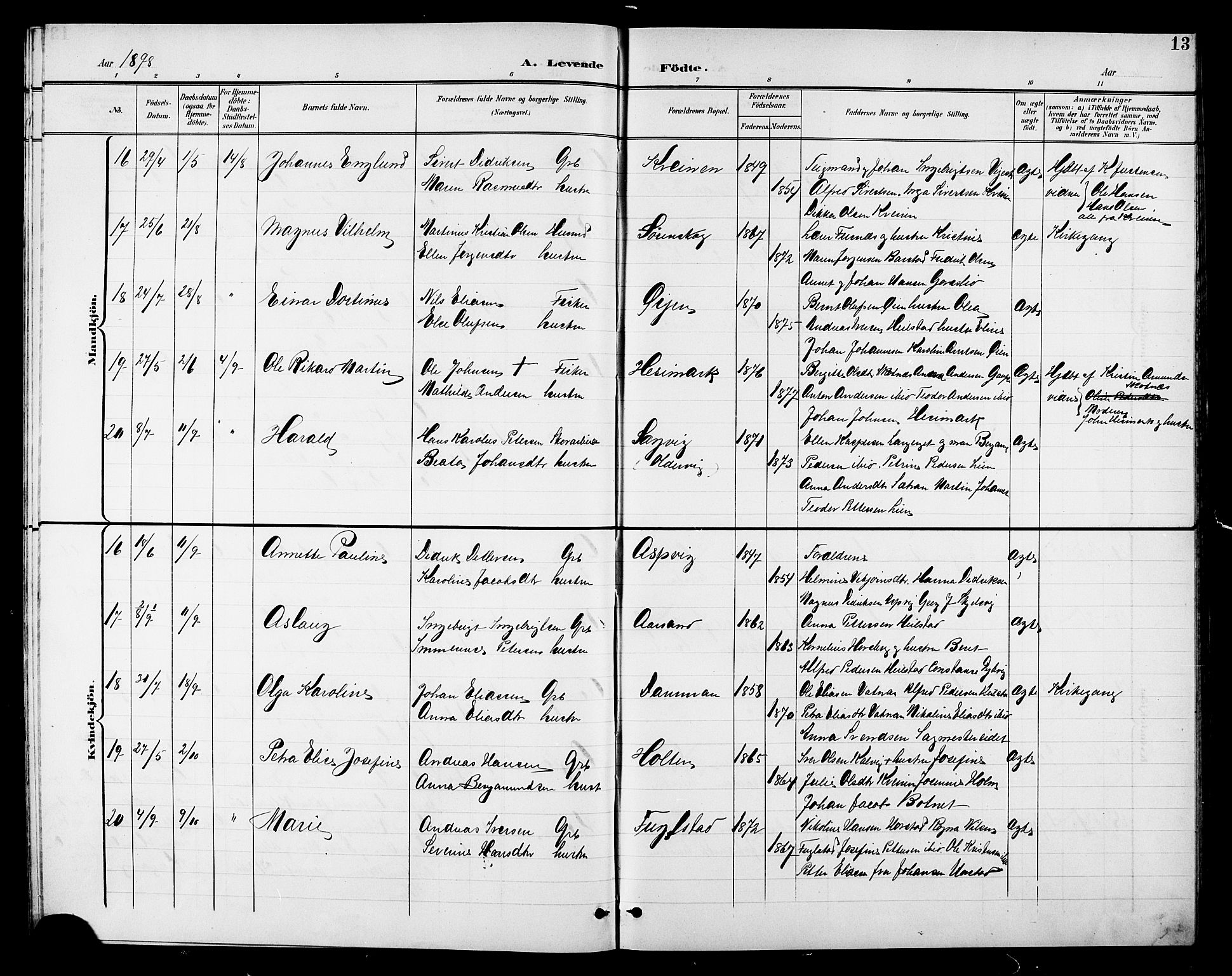 Ministerialprotokoller, klokkerbøker og fødselsregistre - Nordland, AV/SAT-A-1459/810/L0161: Parish register (copy) no. 810C04, 1897-1910, p. 13