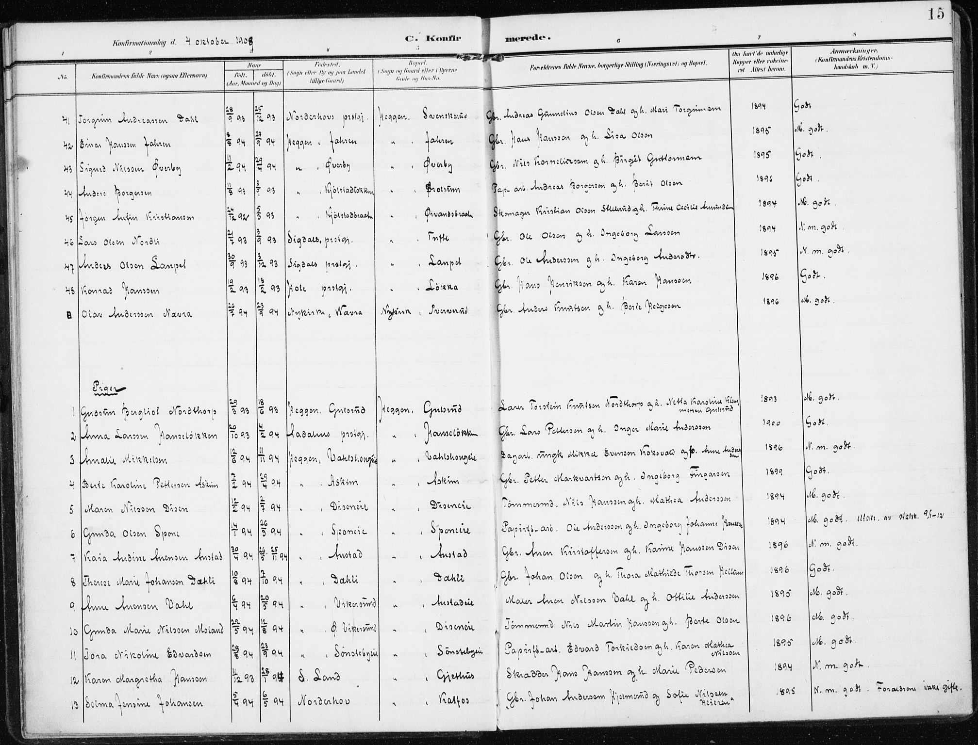 Modum kirkebøker, SAKO/A-234/F/Fa/L0014b: Parish register (official) no. 14B, 1906-1917, p. 15