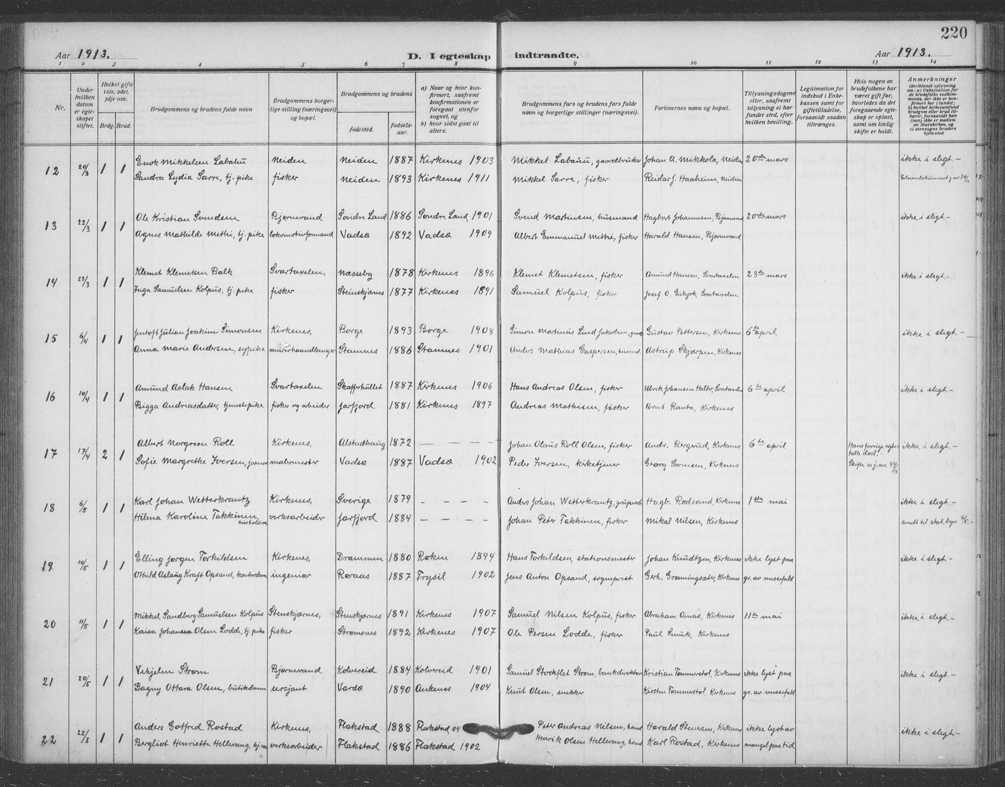 Sør-Varanger sokneprestkontor, SATØ/S-1331/H/Ha/L0005kirke: Parish register (official) no. 5, 1909-1919, p. 220