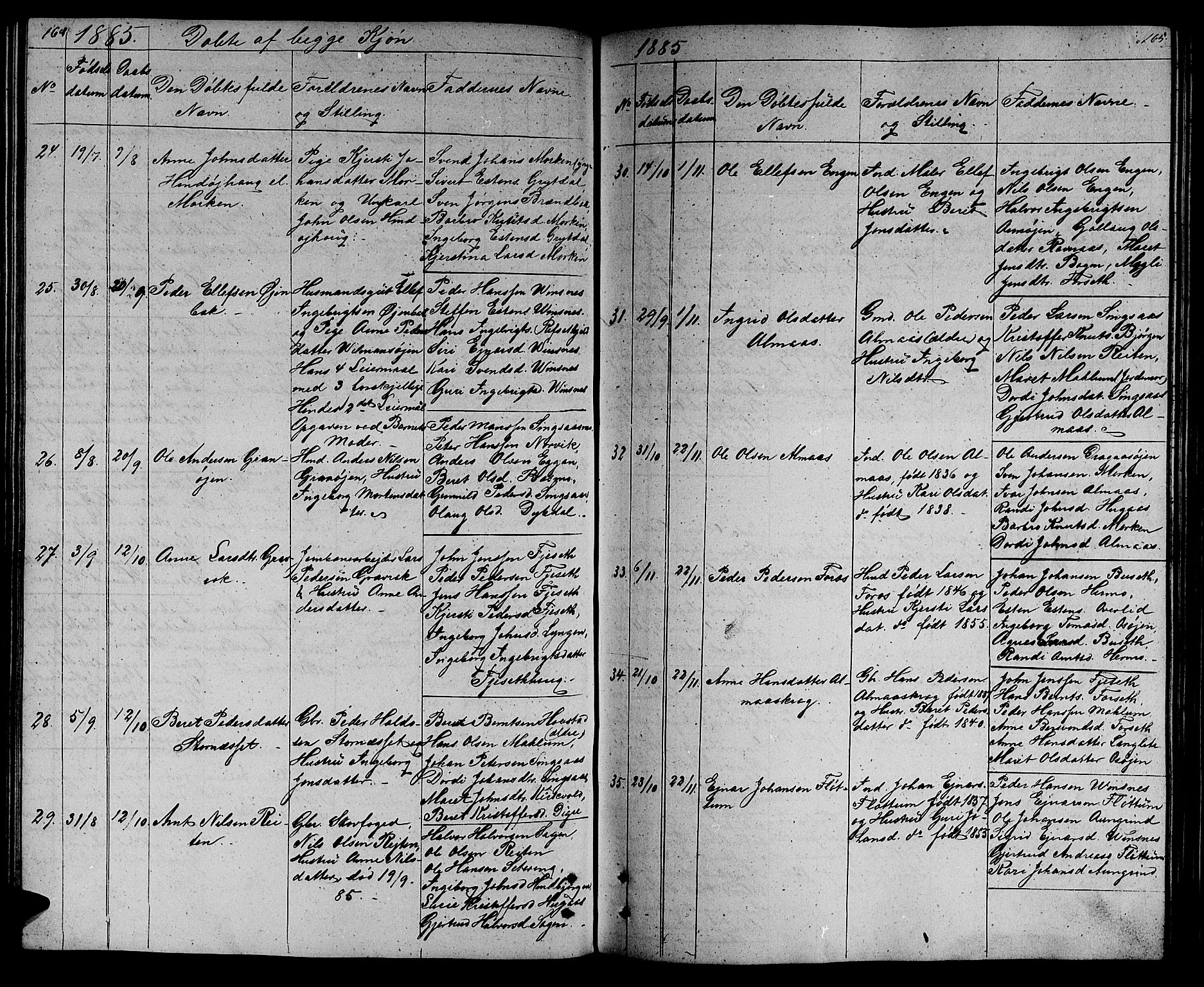 Ministerialprotokoller, klokkerbøker og fødselsregistre - Sør-Trøndelag, SAT/A-1456/688/L1027: Parish register (copy) no. 688C02, 1861-1889, p. 164-165
