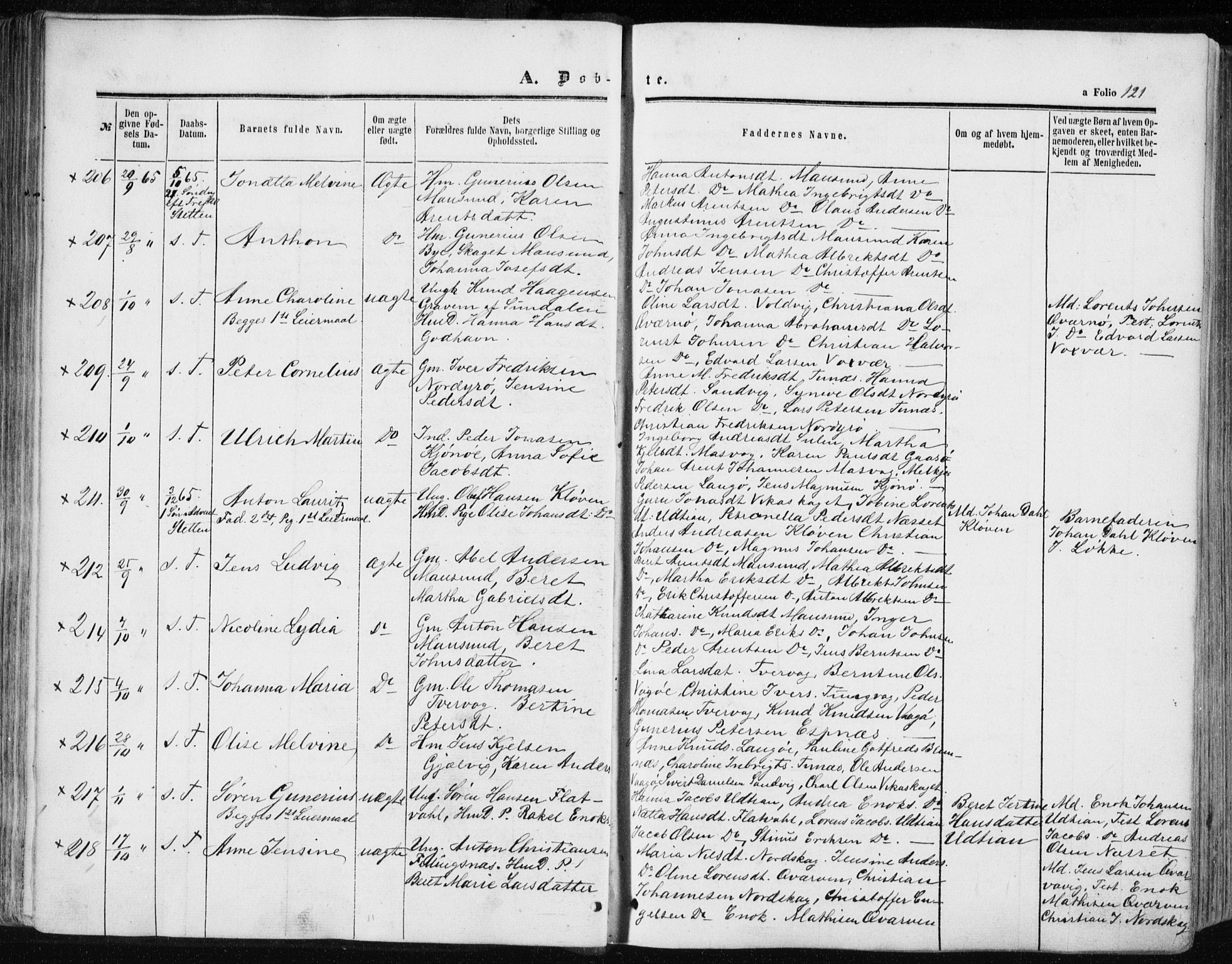 Ministerialprotokoller, klokkerbøker og fødselsregistre - Sør-Trøndelag, SAT/A-1456/634/L0531: Parish register (official) no. 634A07, 1861-1870, p. 121