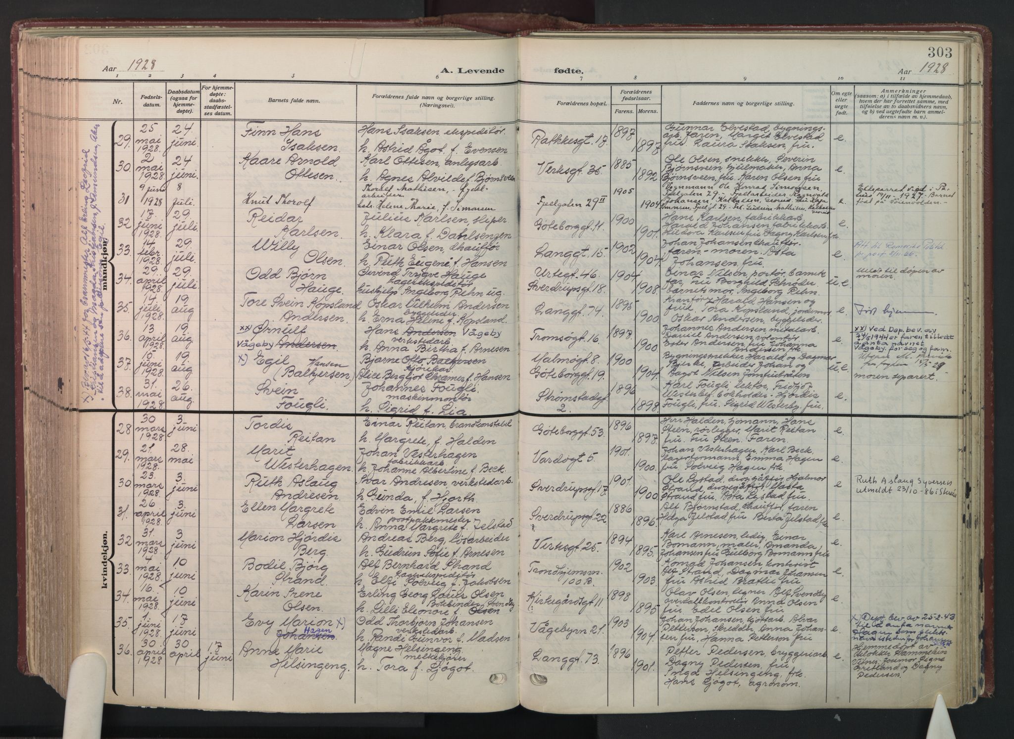 Petrus prestekontor Kirkebøker, AV/SAO-A-10872/F/Fa/L0012: Parish register (official) no. 12, 1909-1936, p. 303