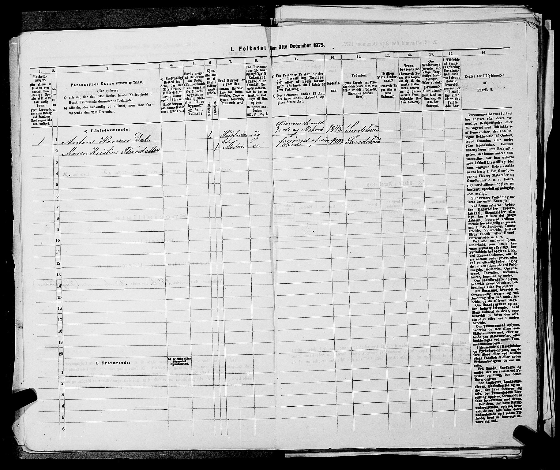 SAKO, 1875 census for 0724L Sandeherred/Sandeherred, 1875, p. 697