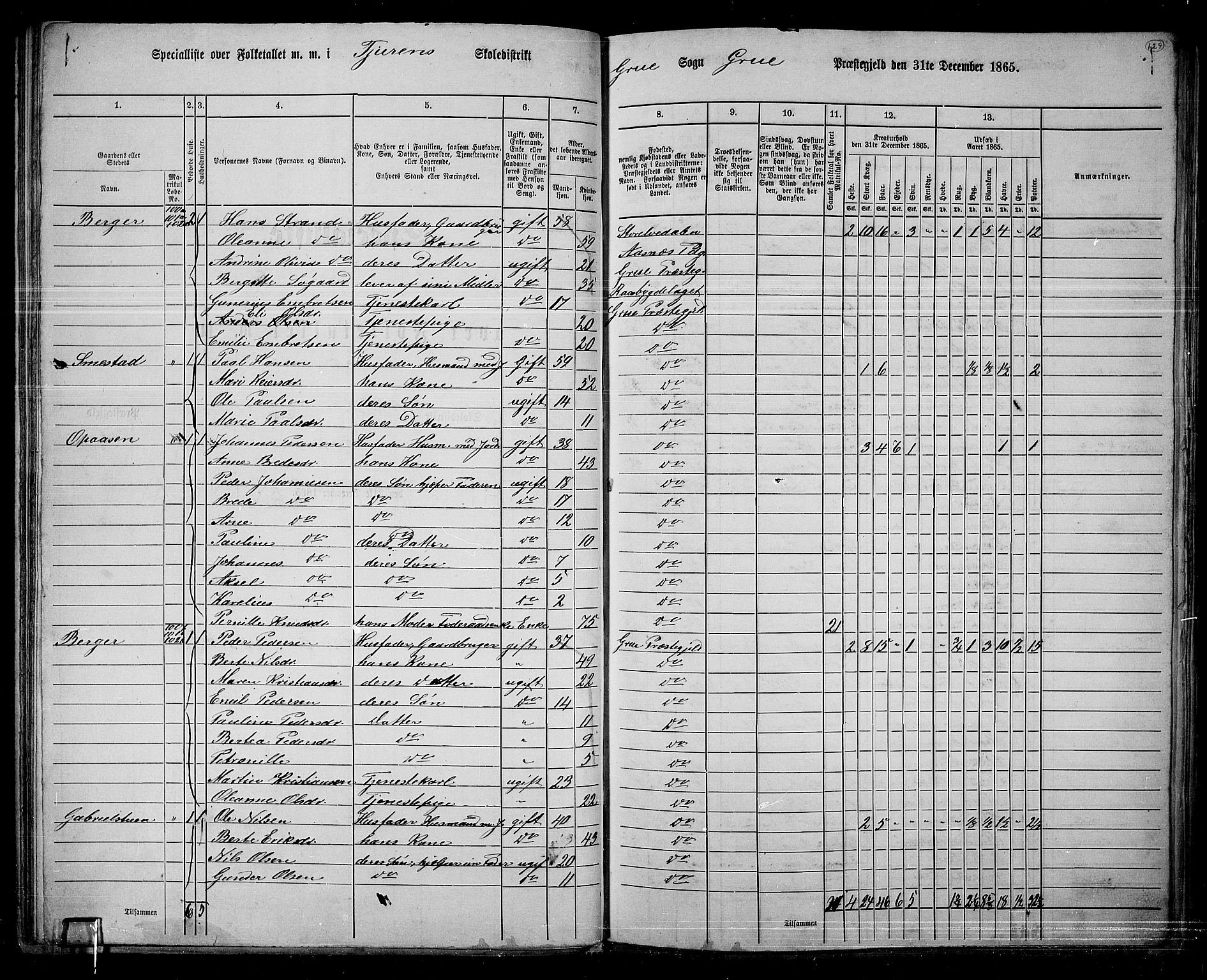 RA, 1865 census for Grue, 1865, p. 108