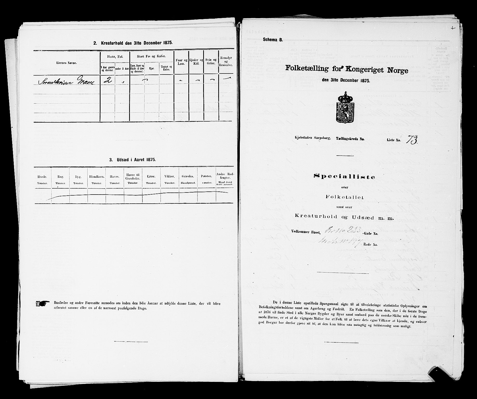 RA, 1875 census for 0102P Sarpsborg, 1875, p. 166